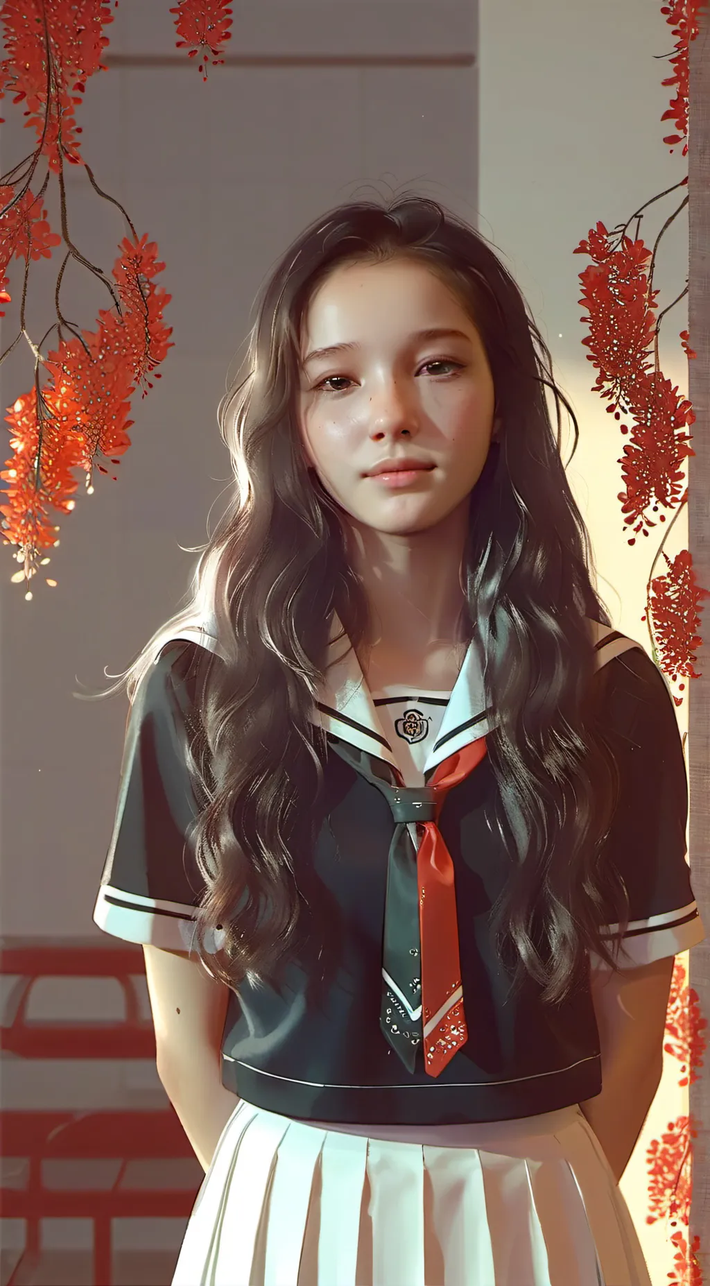 ai character: 지연선미 background