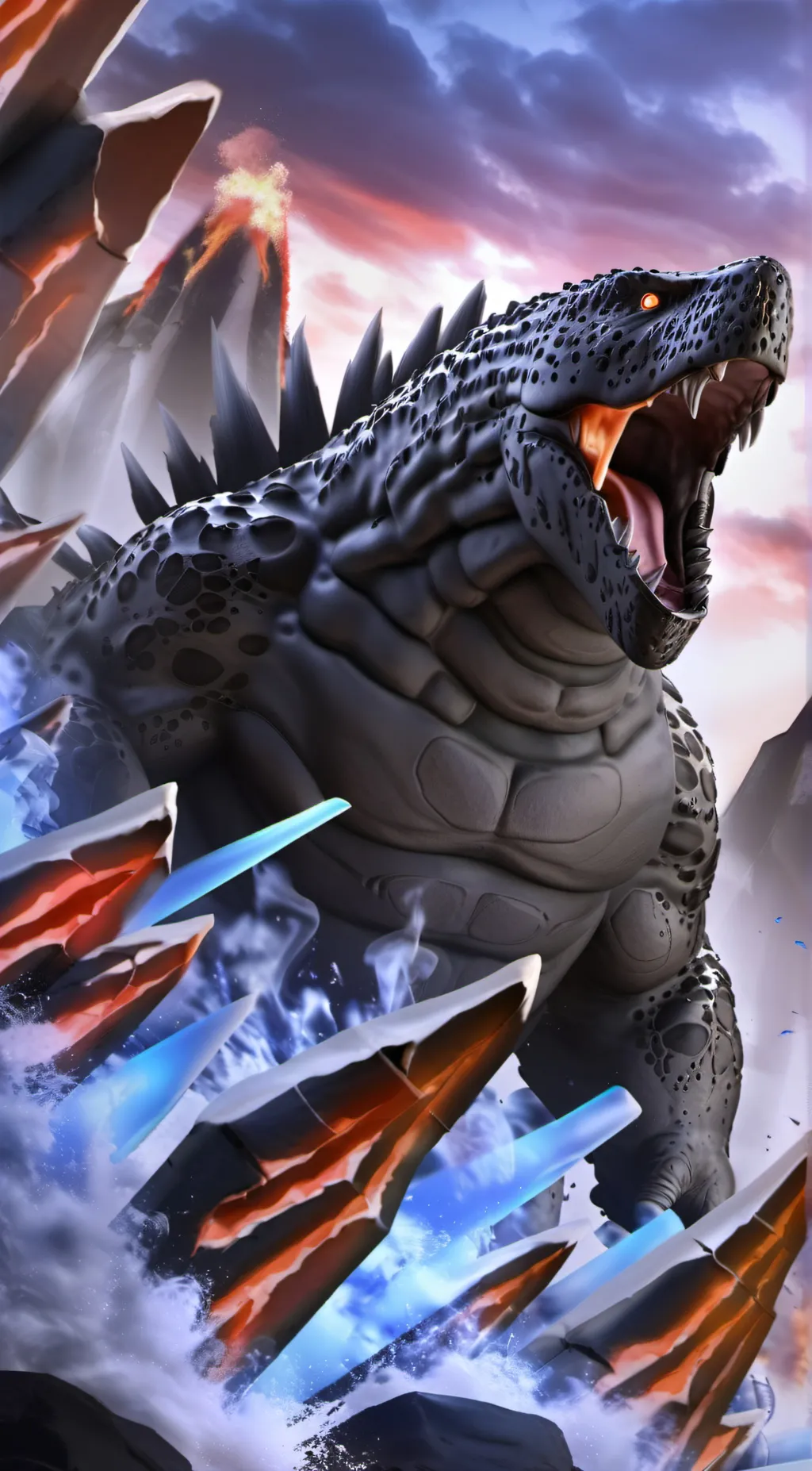 ai character: godzilla  background