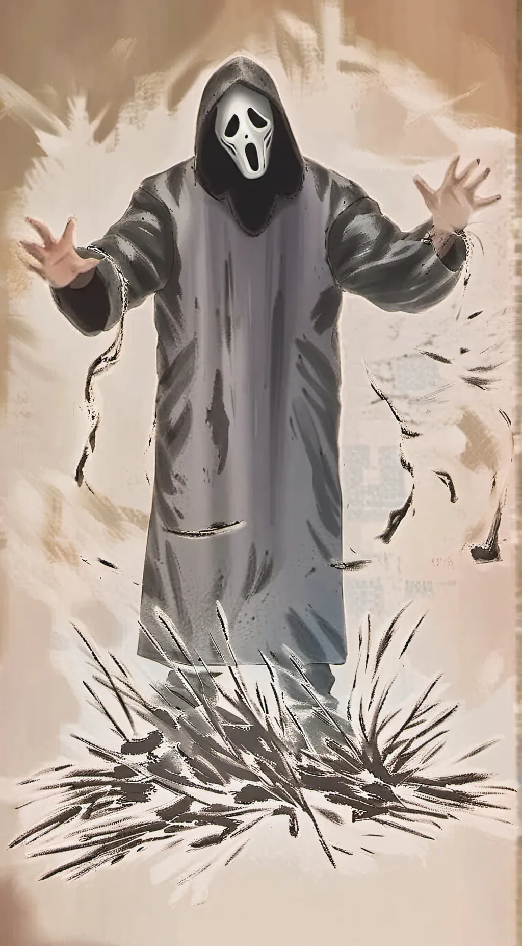 ai character: Ghostface  background