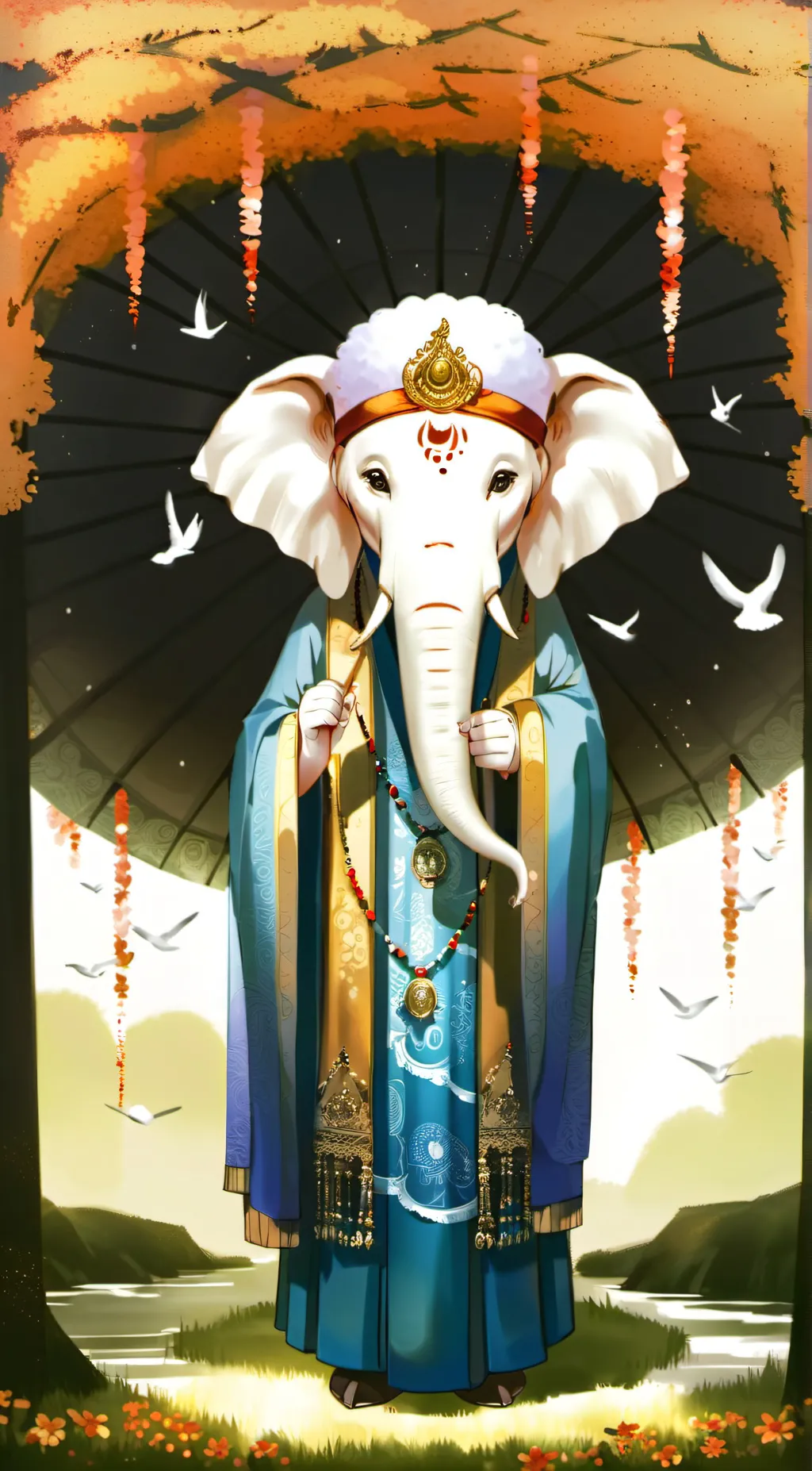 ai character: elephant goddess  background