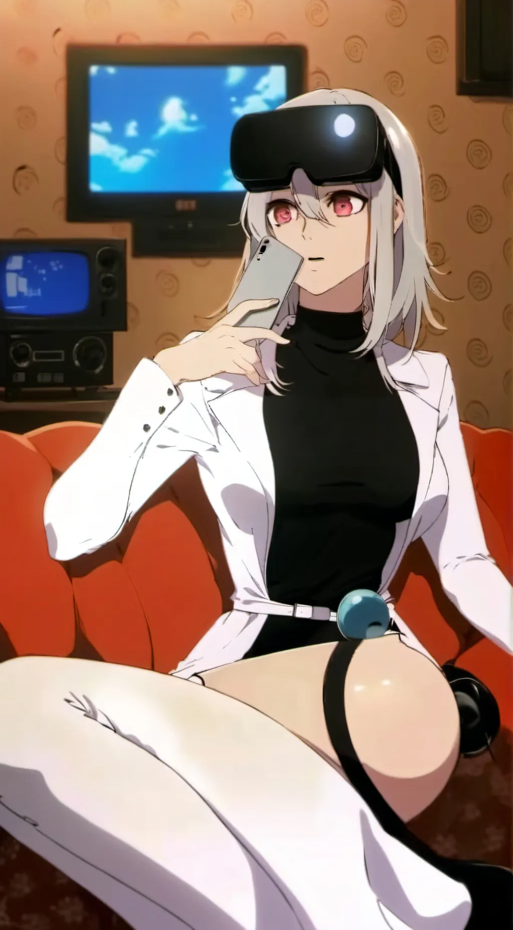 ai character: hot tv woman  background