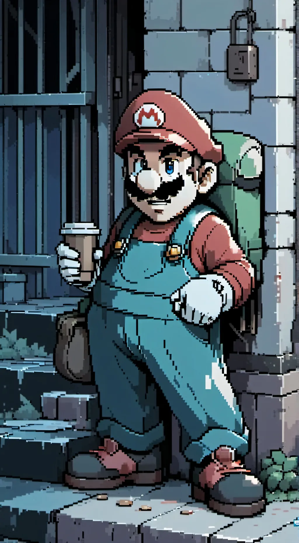 ai character: Homeless Mario background