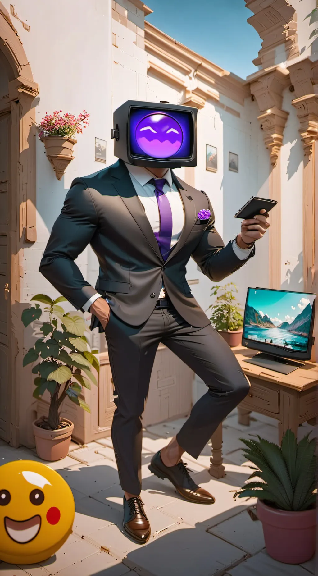 ai character: TV man  background