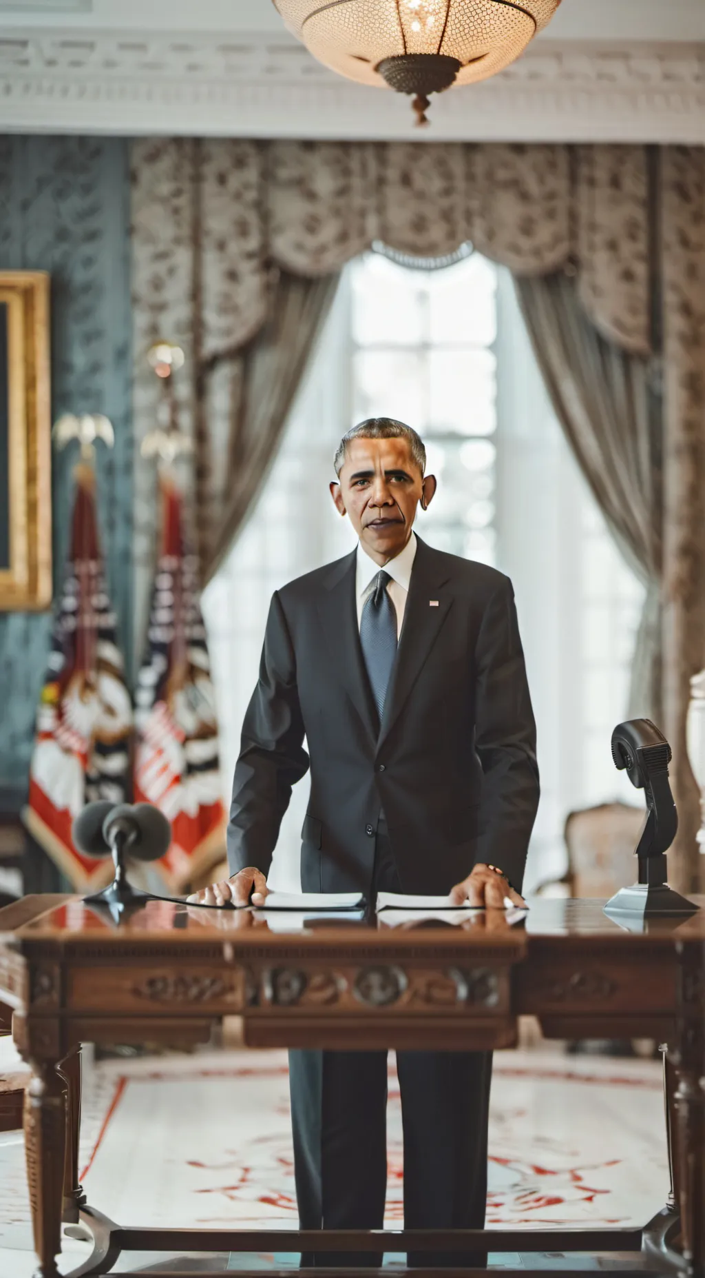 ai character: Barak Obama  background