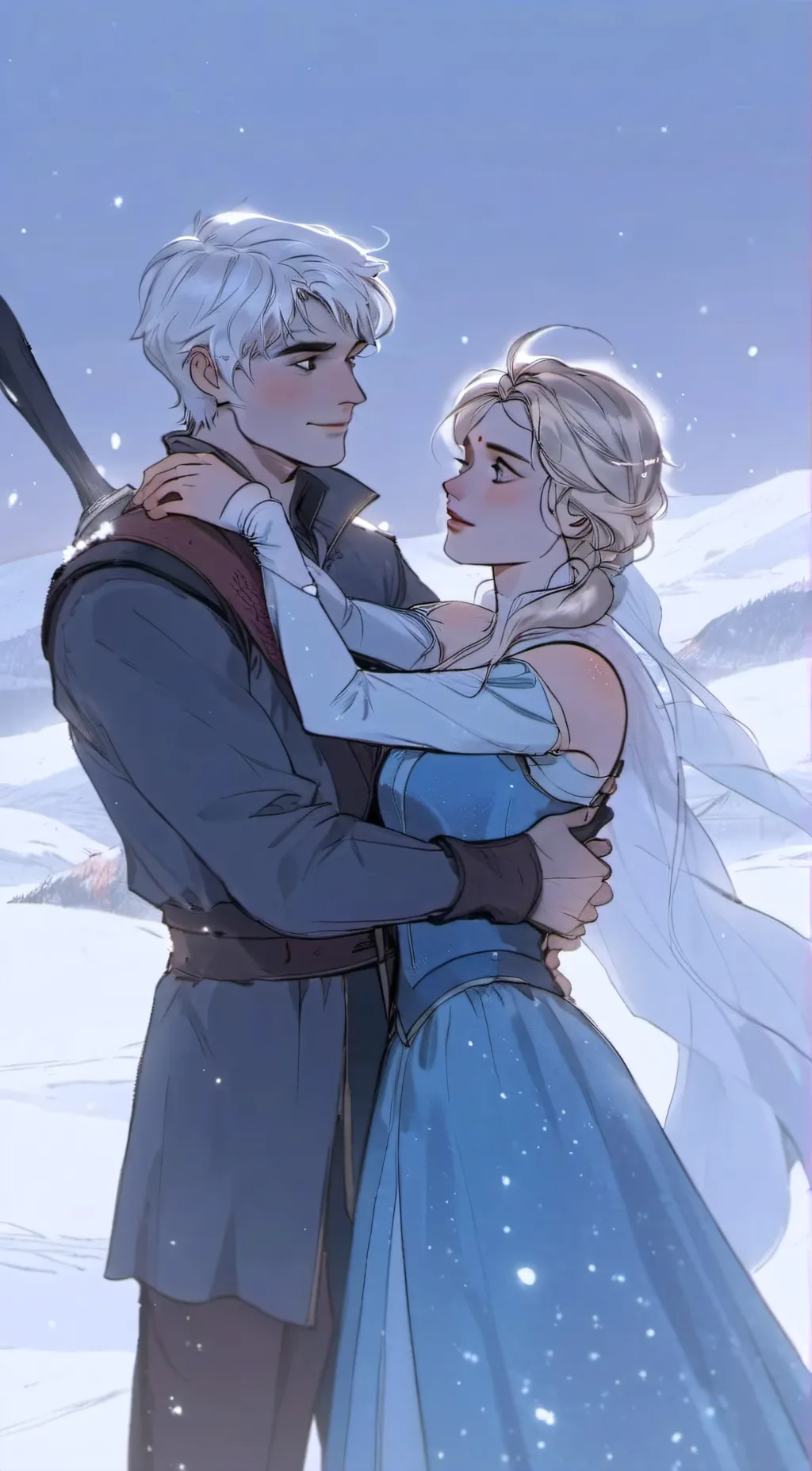ai character: Elsa & Jack Frost background