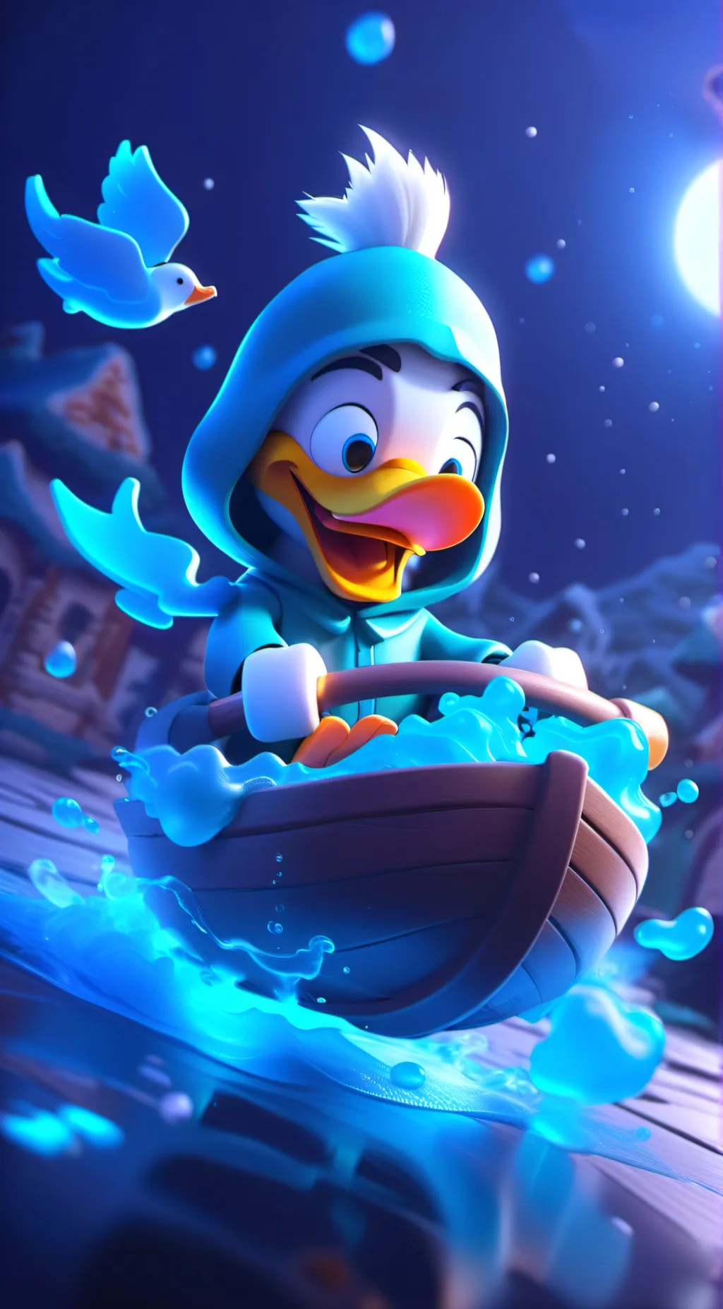 ai character: kind duck booooy background