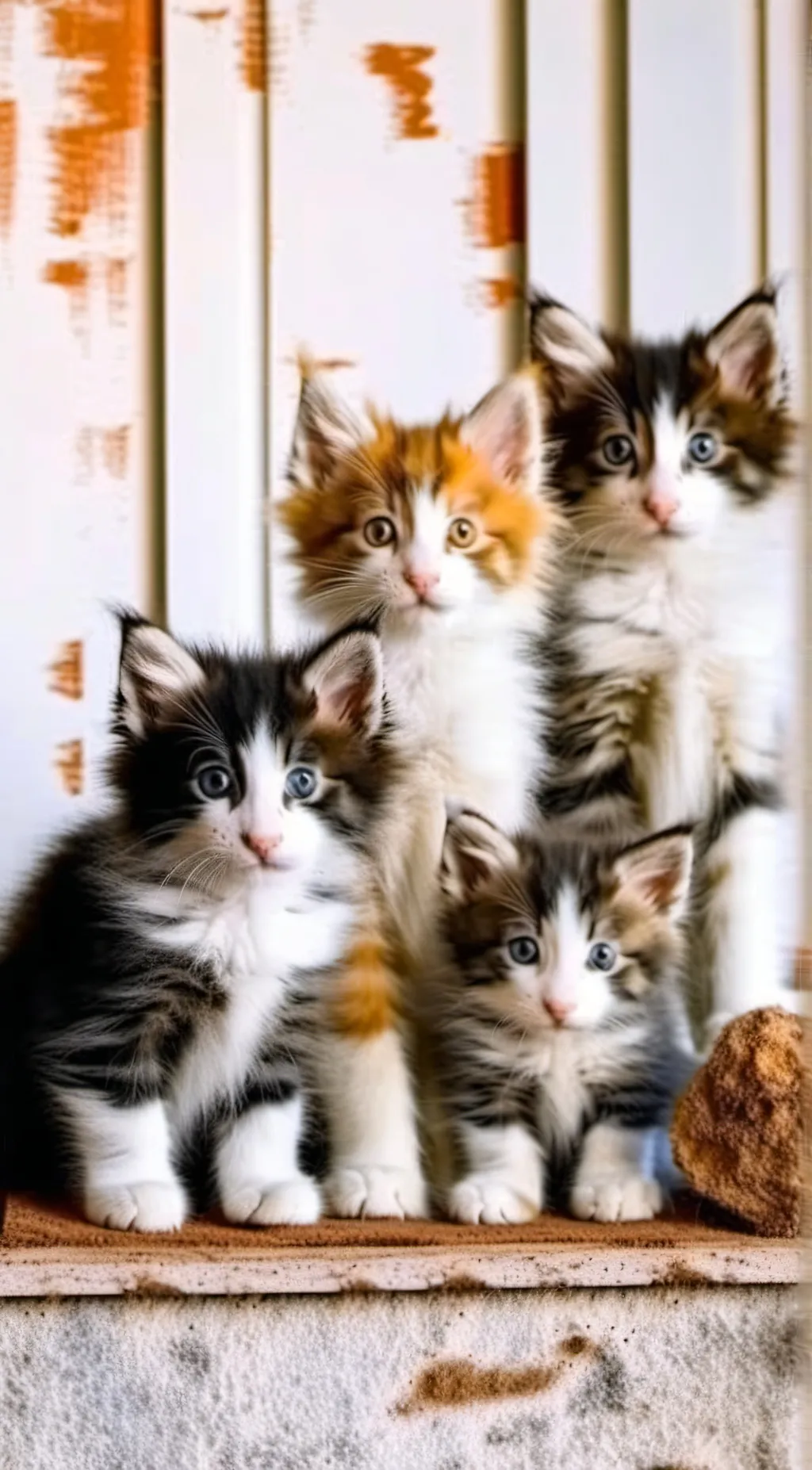 ai character: Mama cat,kittens. background