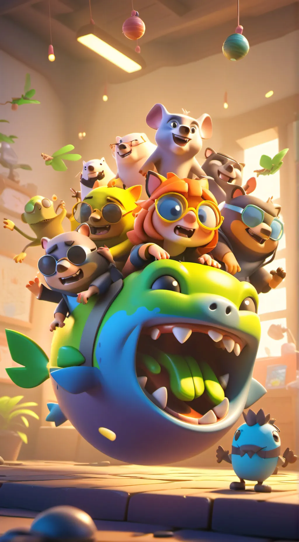 ai character: smiling critters background