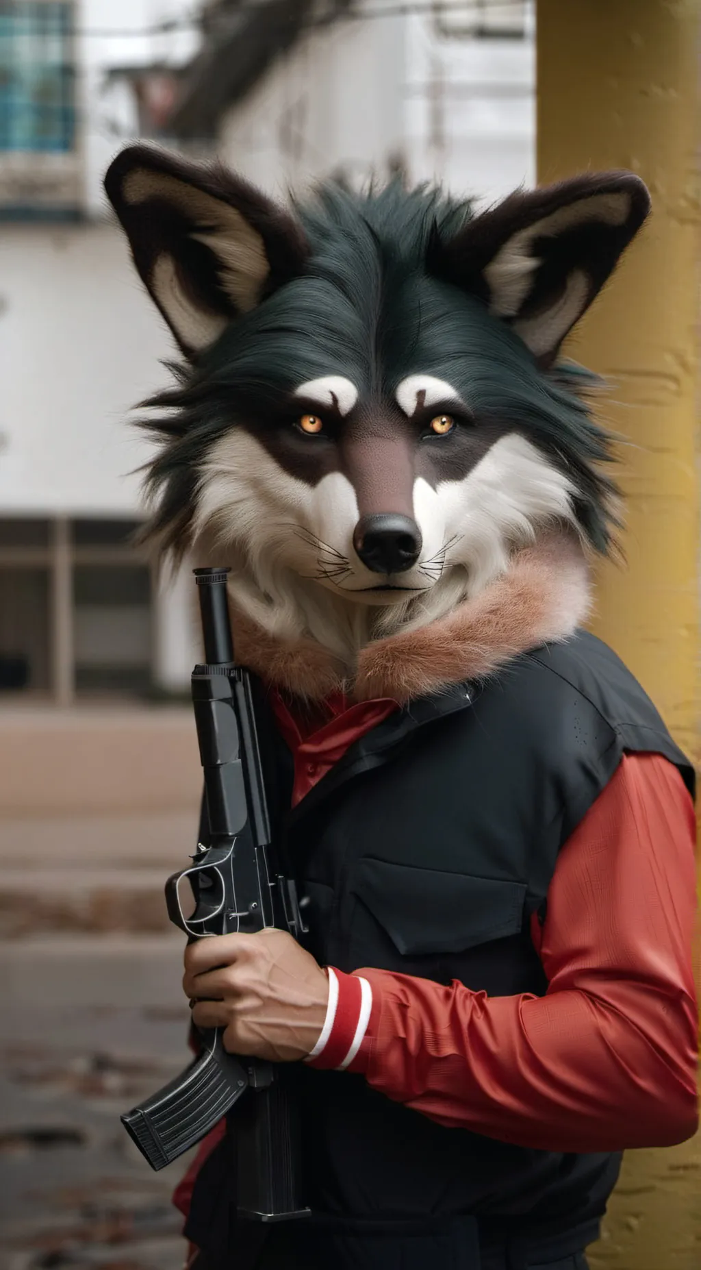 ai character: furry gun background