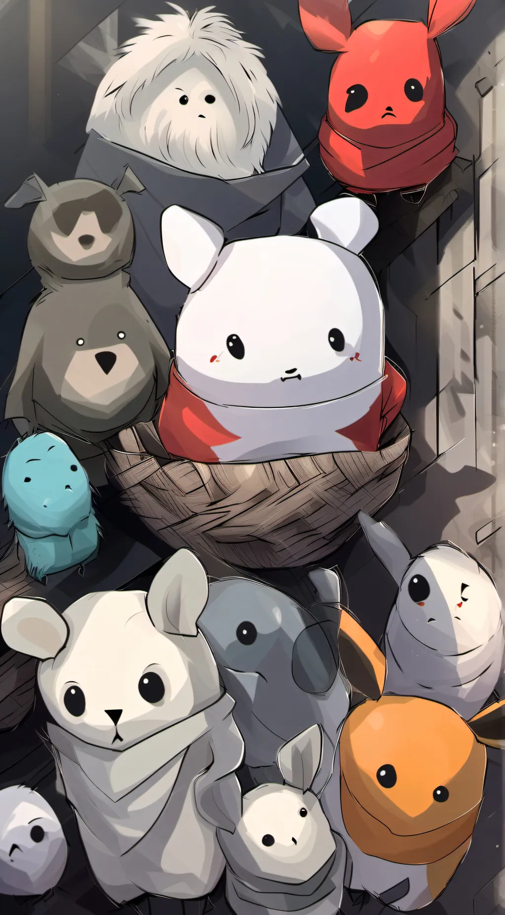 ai character: smiling critters background