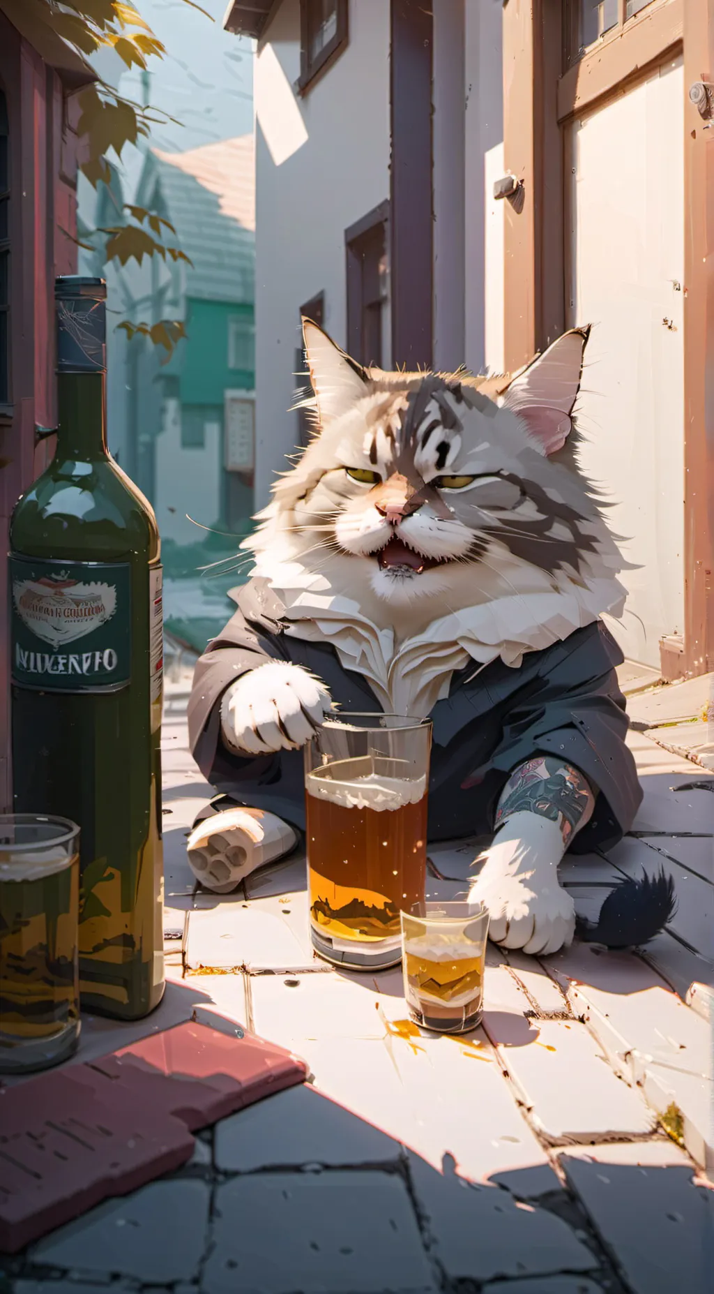 ai character: drunk cat  background