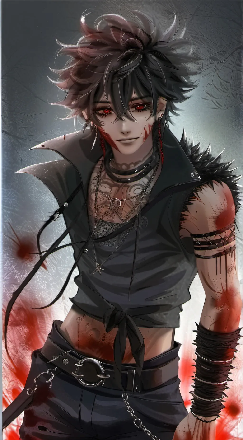 ai character: b̈l̈äc̈k̈ b̈l̈ööd̈ background