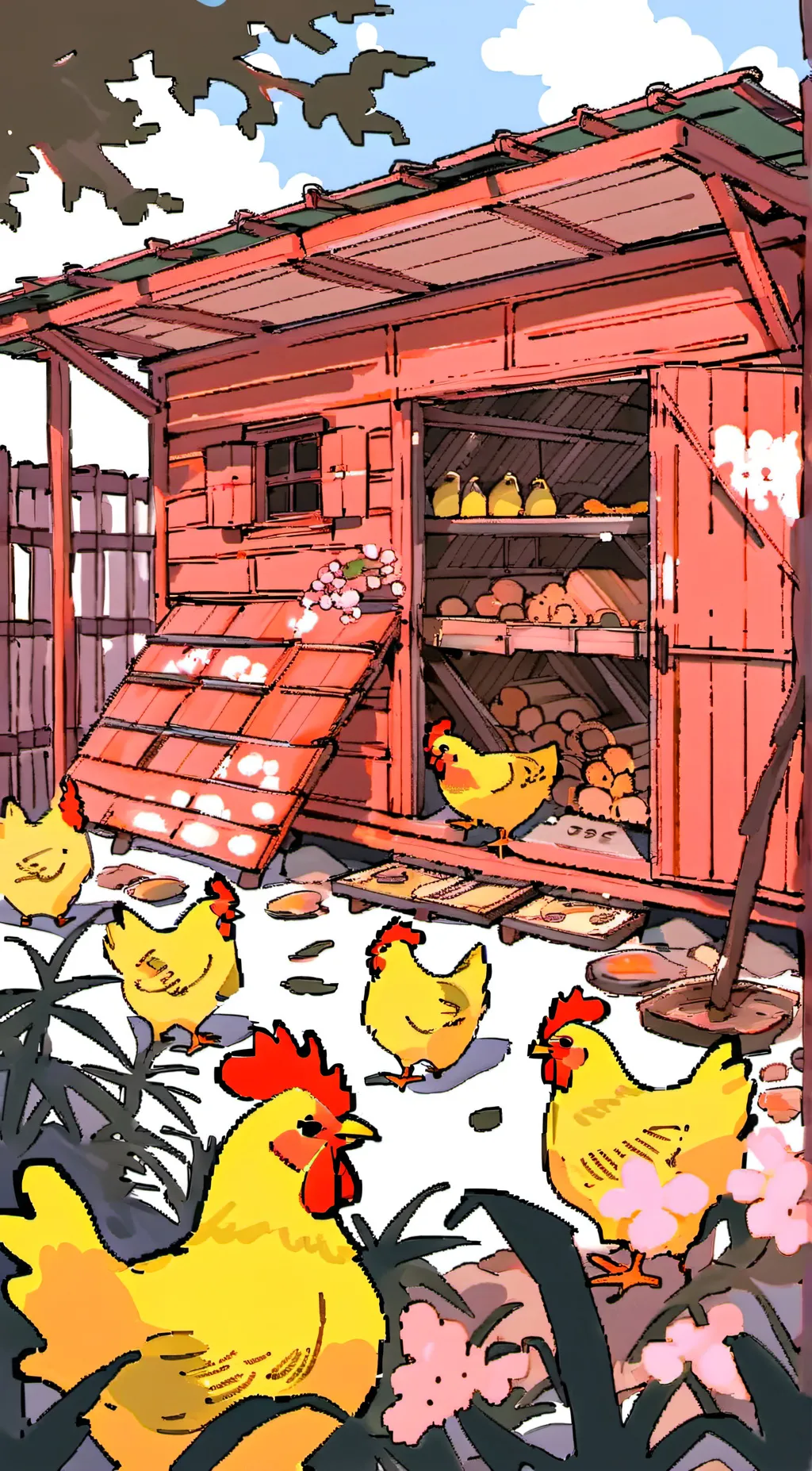 ai character: chicken coop background