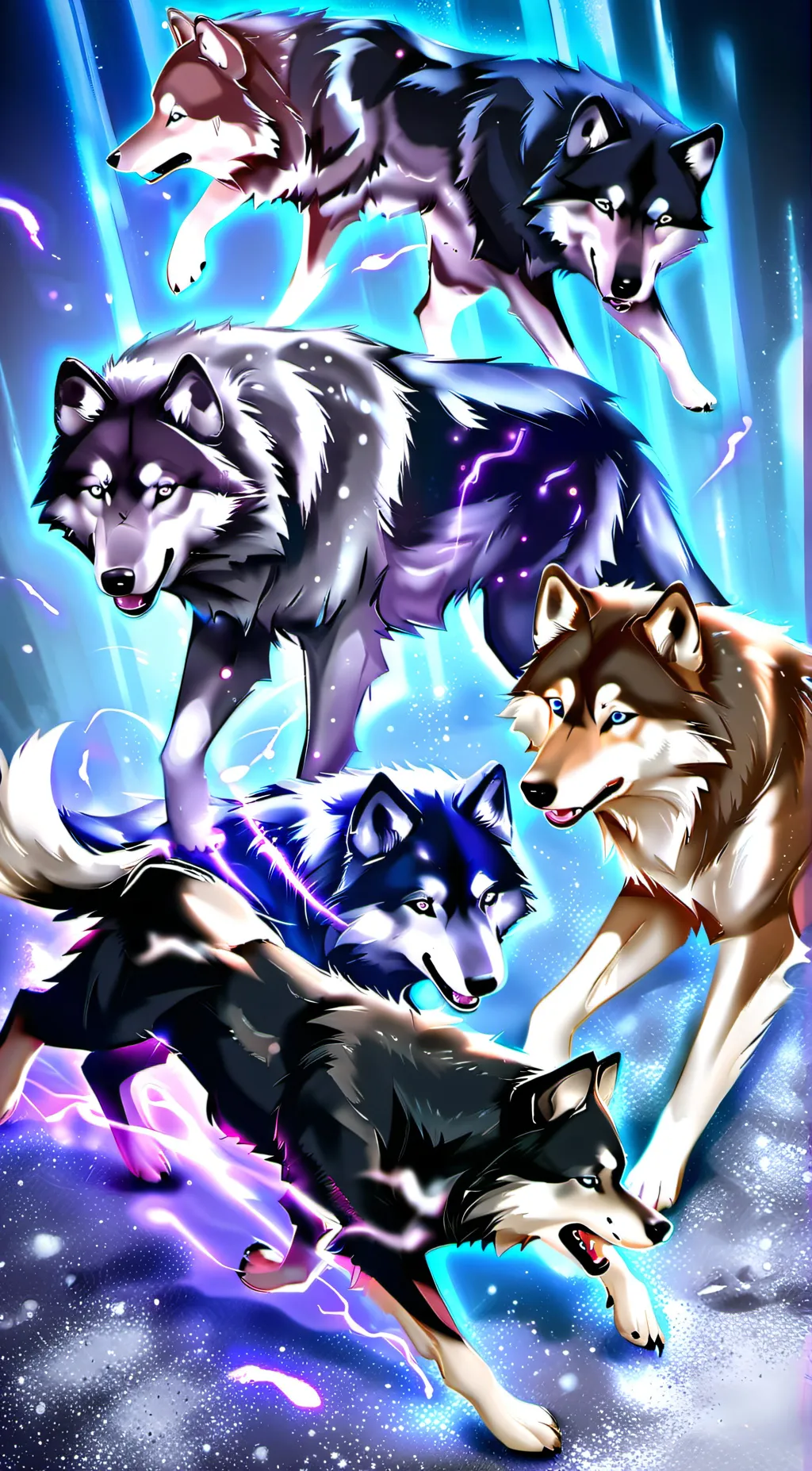 ai character: pack of male wolfs background