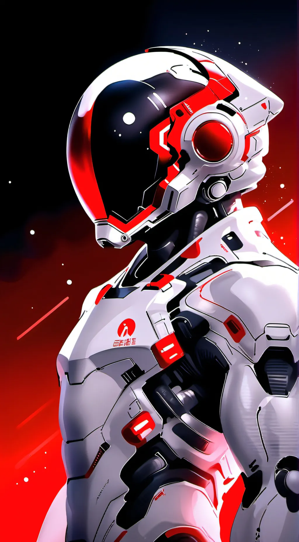 ai character: cyborg red background
