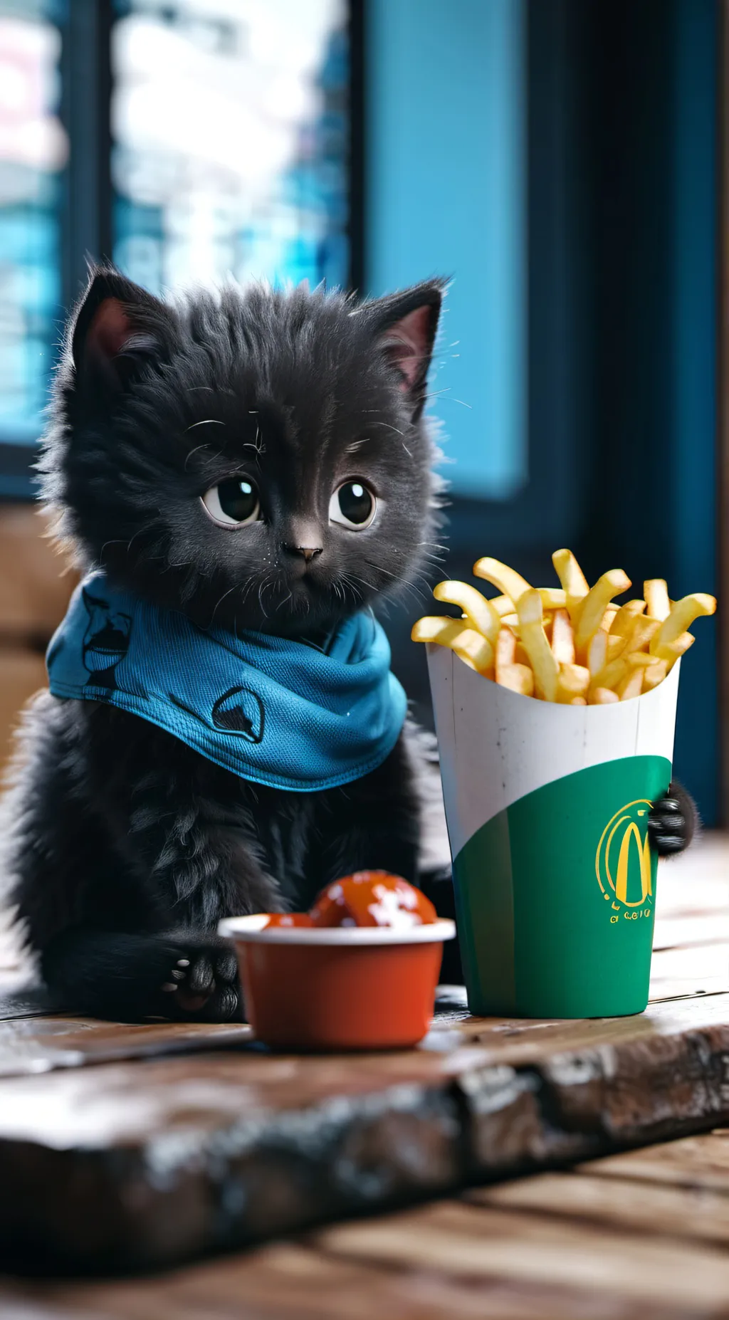 ai character: Fries cat background