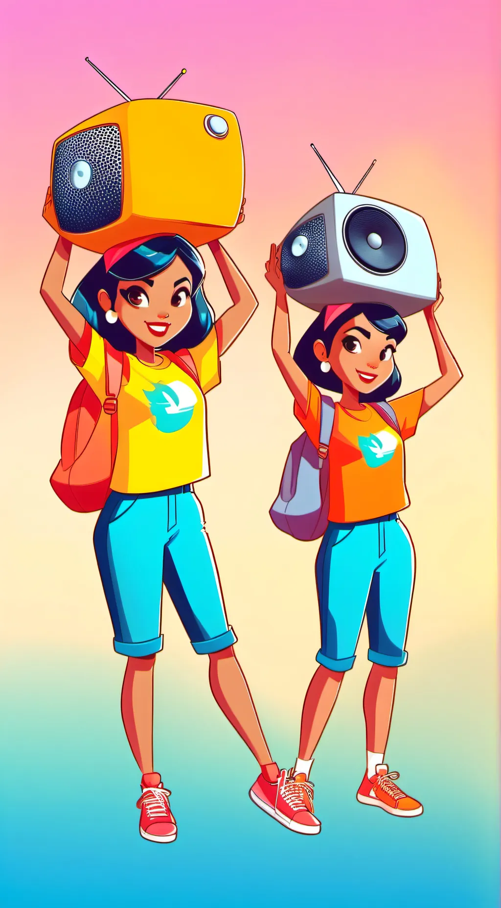 ai character: speaker + TVwoman background