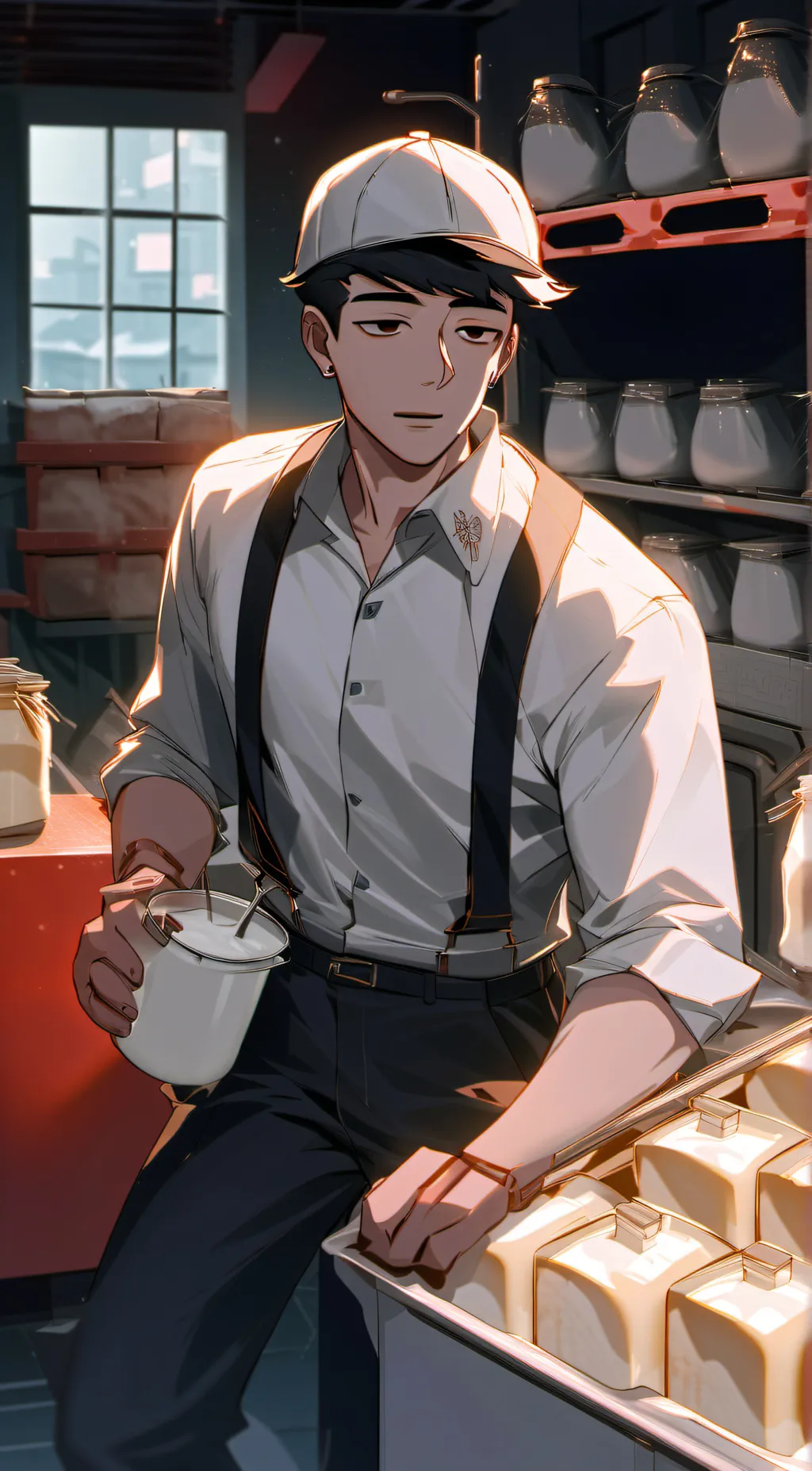 ai character: milk man background