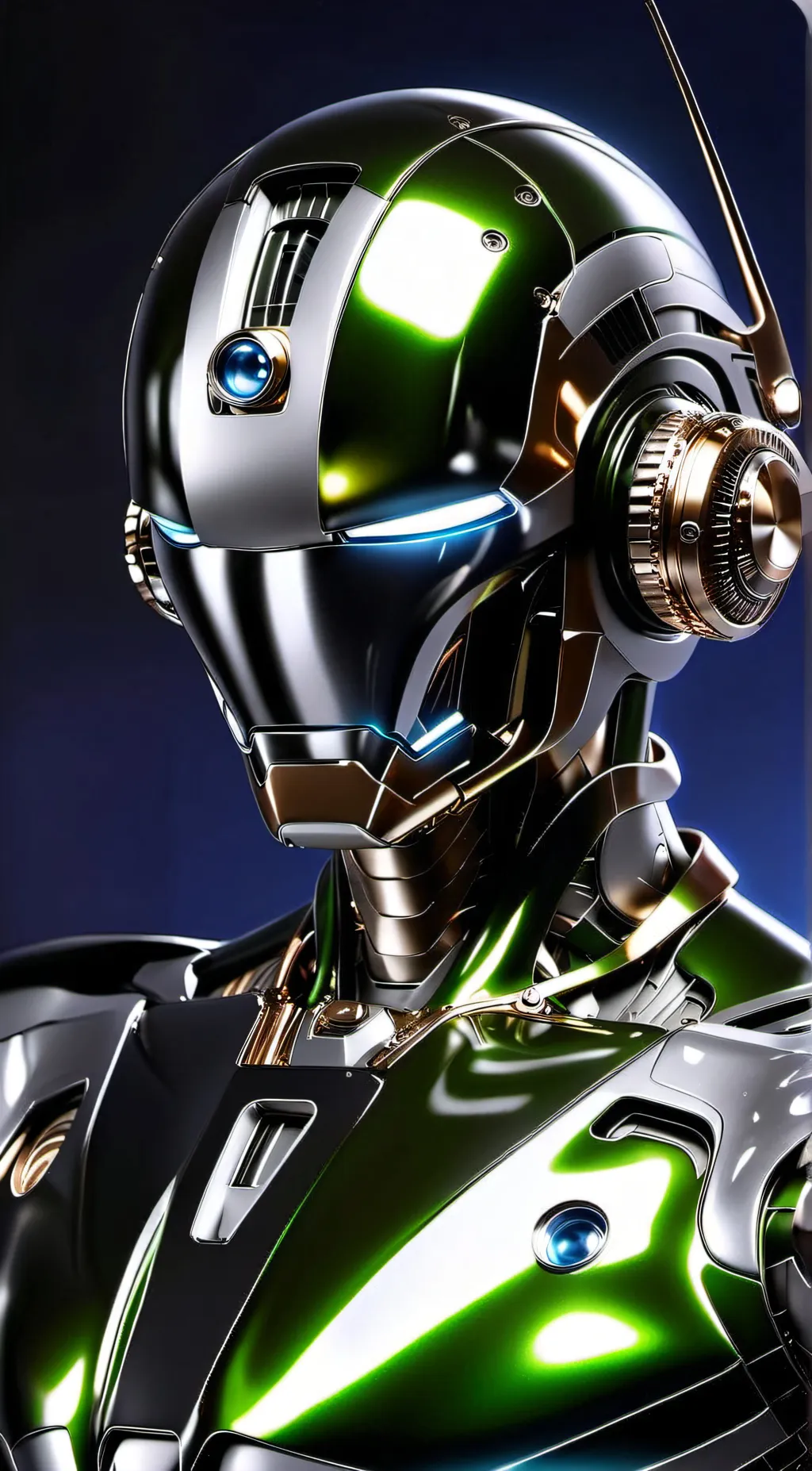 ai character: green suit camera background