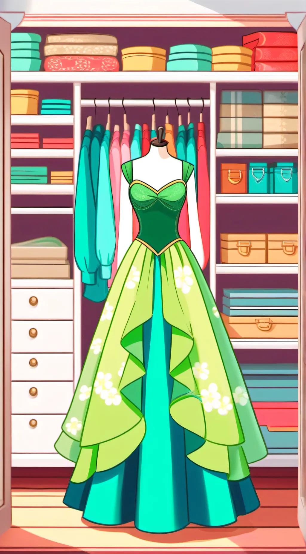 ai character: Green Dress background