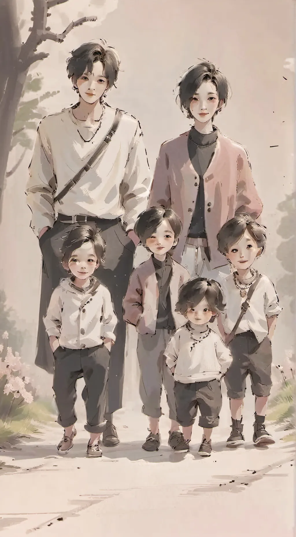 ai character: NICE CUTE FAMILEH background