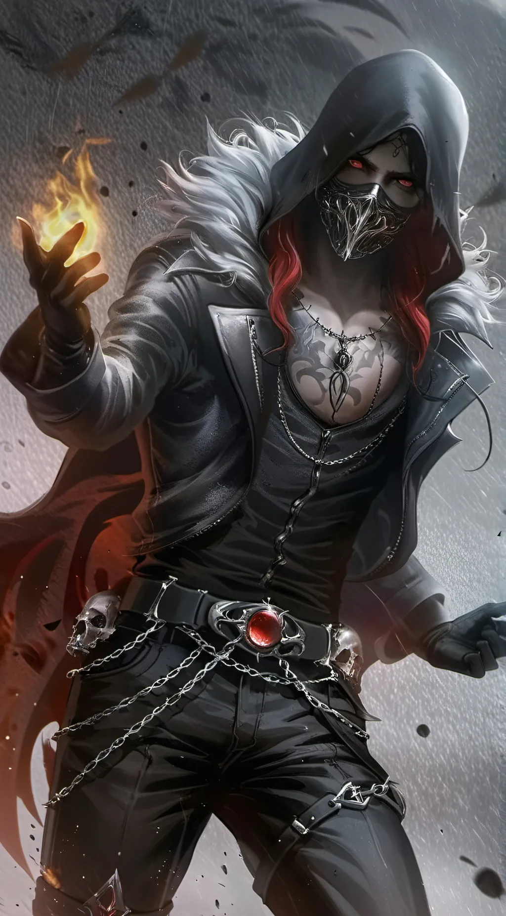 ai character: b̈l̈äc̈k̈ b̈l̈ööd̈ background