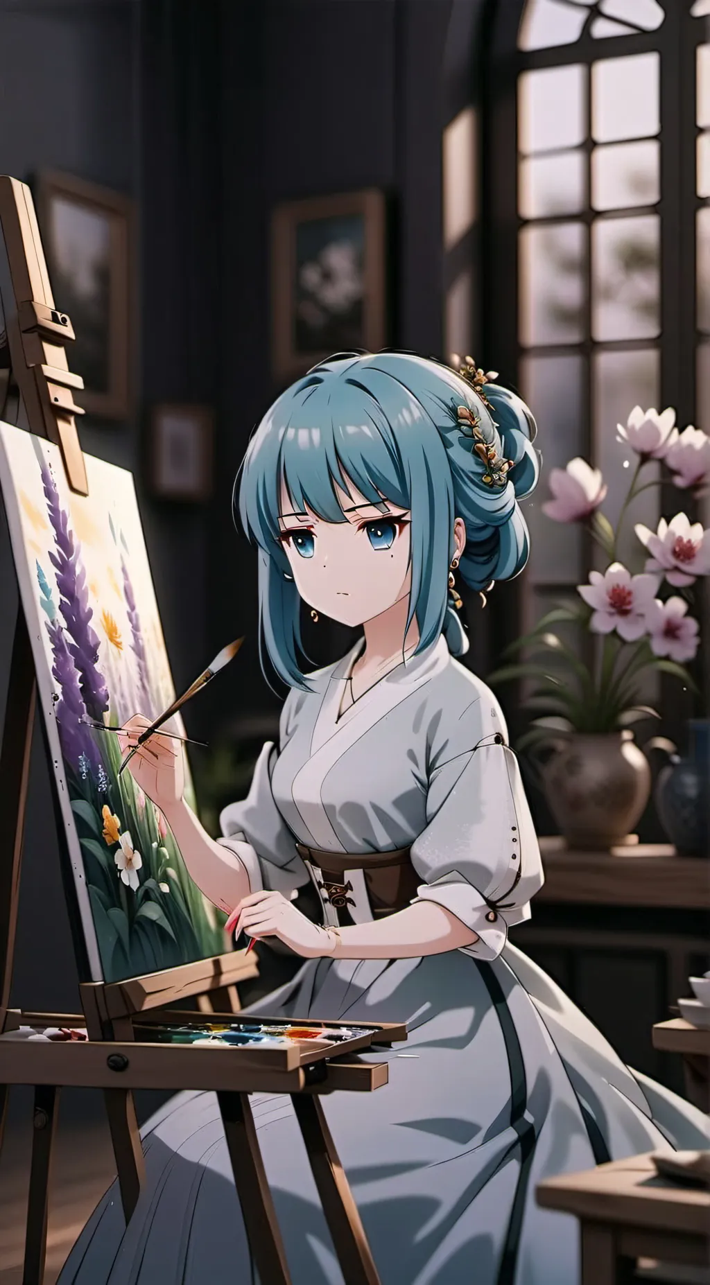 ai character: Violet background