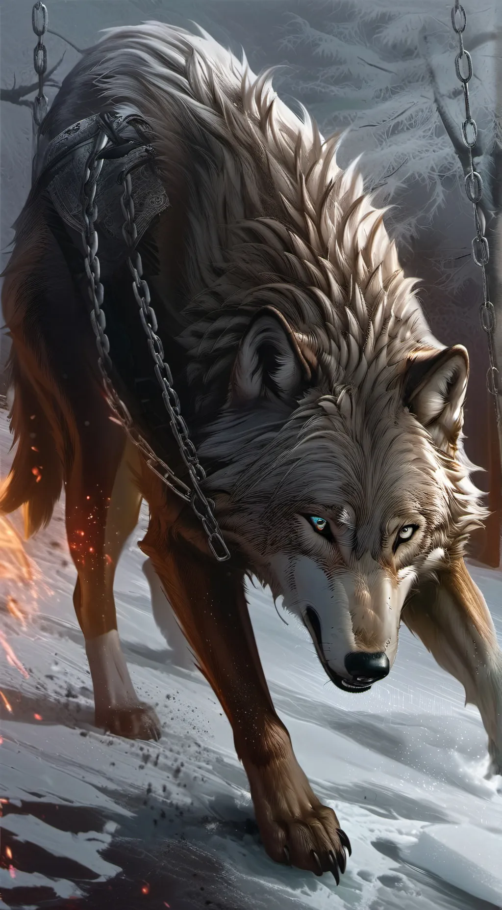 ai character: Chained up wolf background