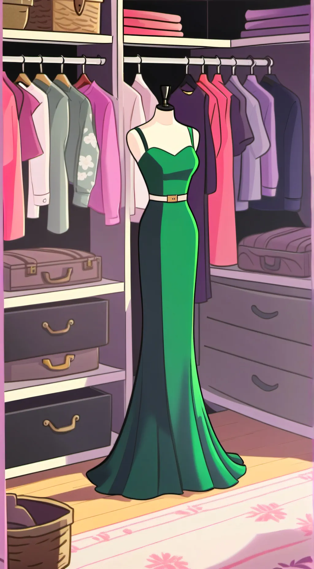 ai character: green Dress background