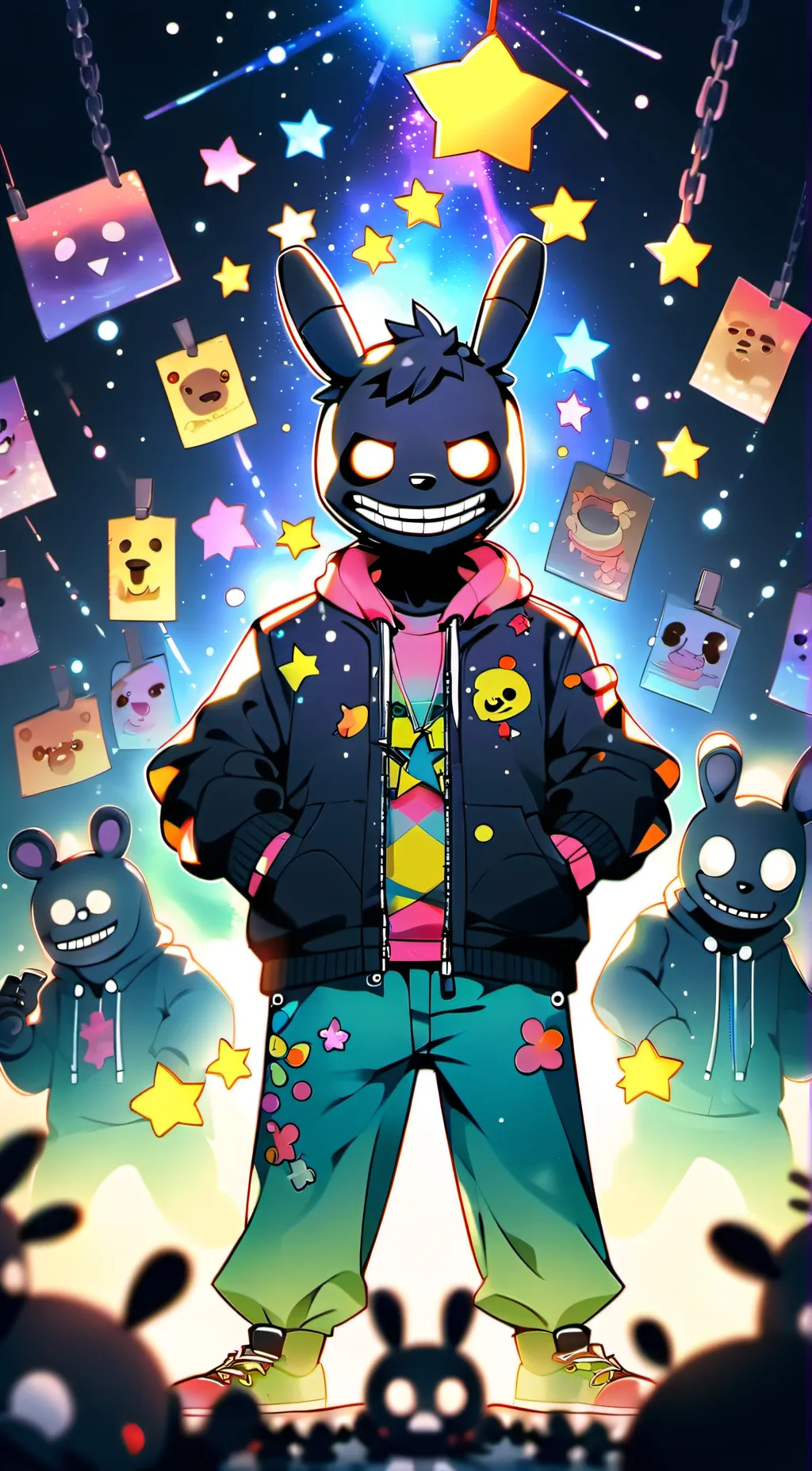 ai character: Galaxy bunny. max background