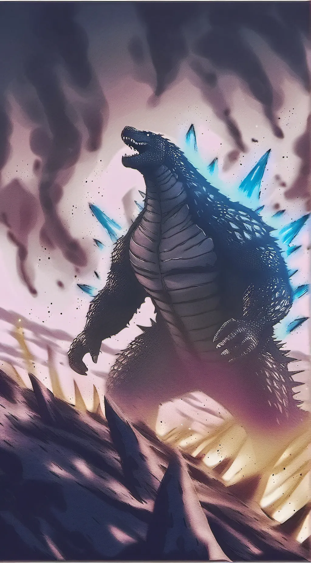 ai character: Energized Godzilla background