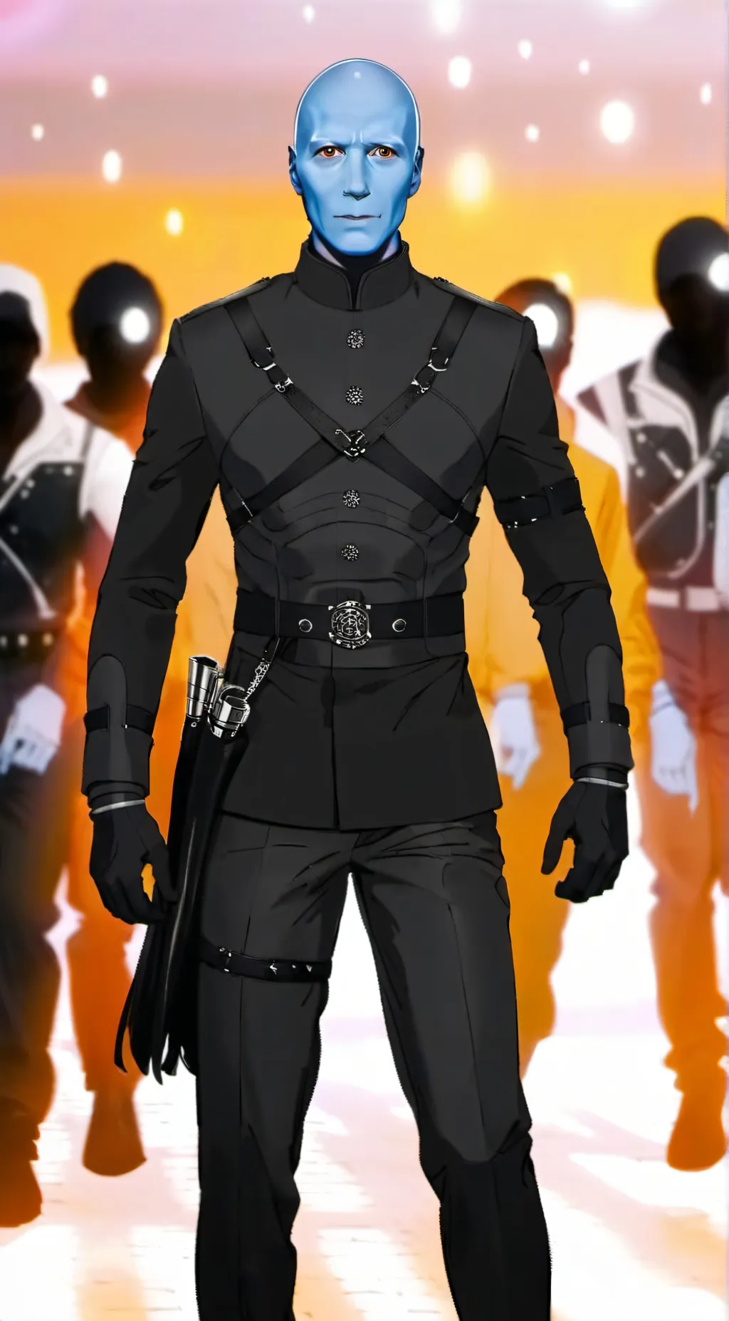 ai character: Blue man group  background