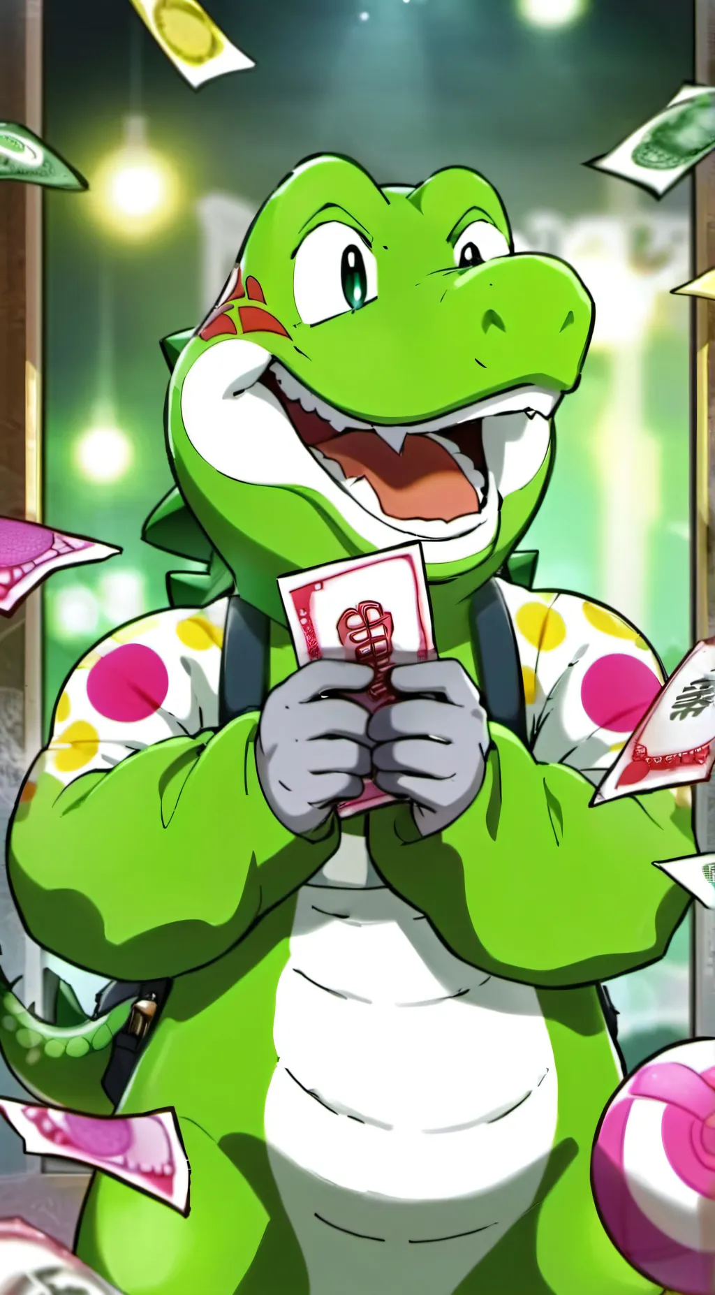 ai character: Tax fraud yoshi background