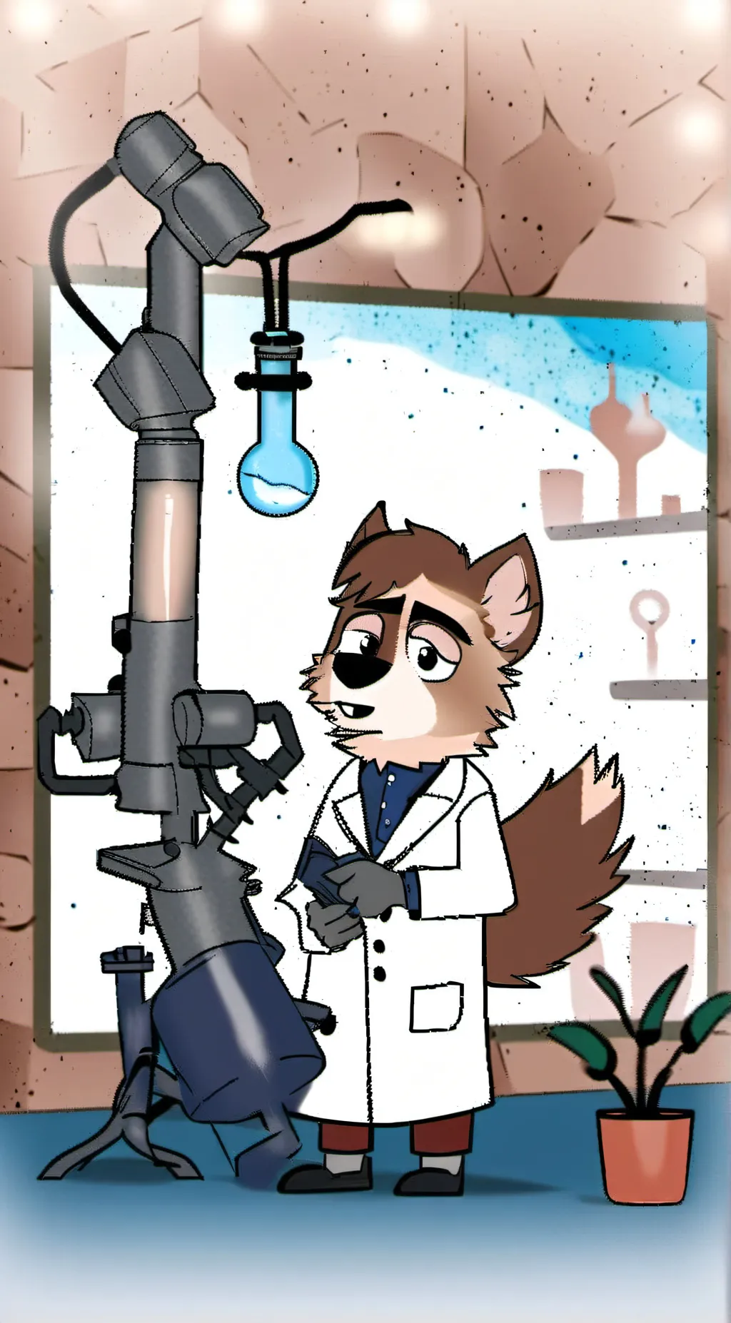 ai character: Furry scientist  background