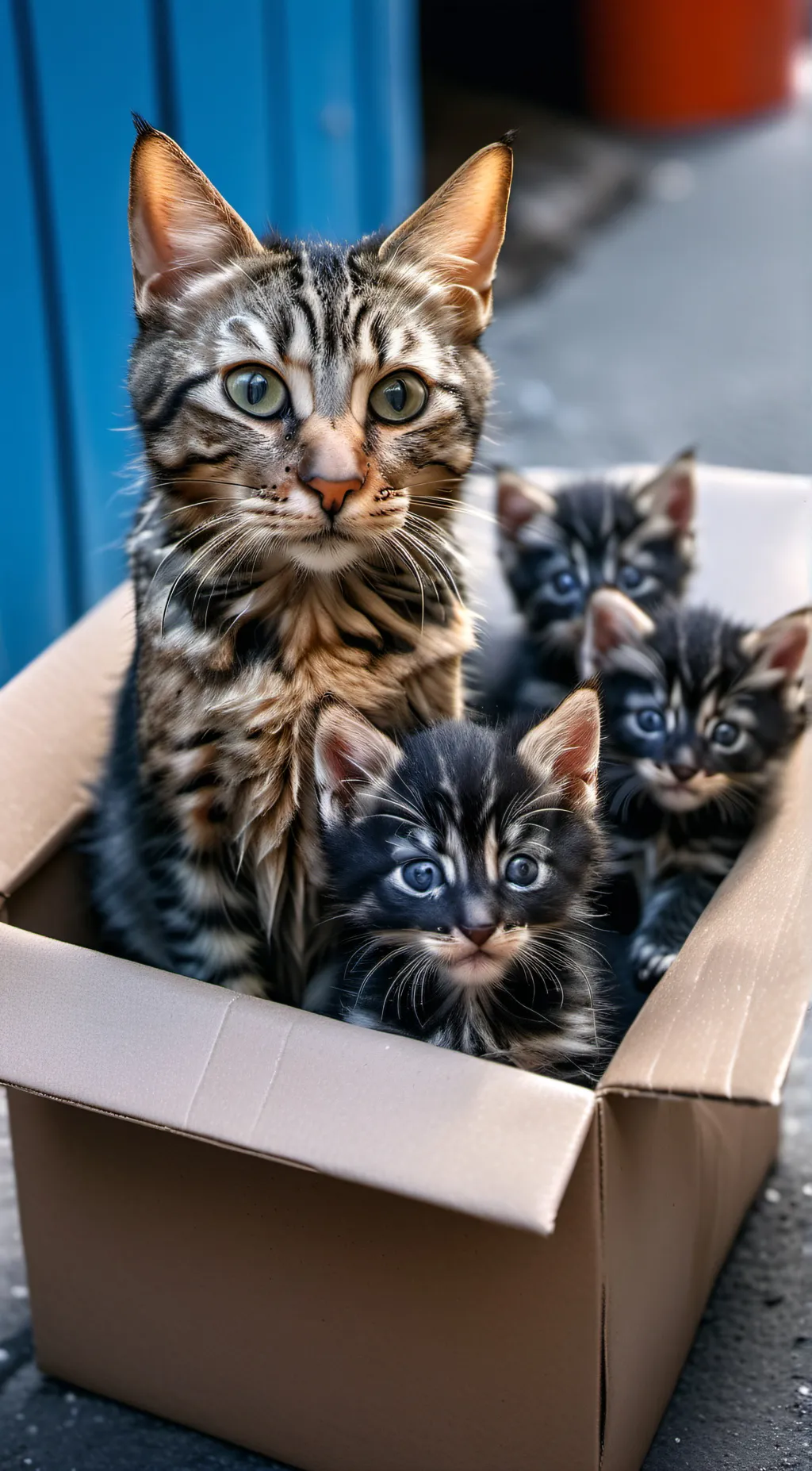 ai character: mother + 3 kittens background