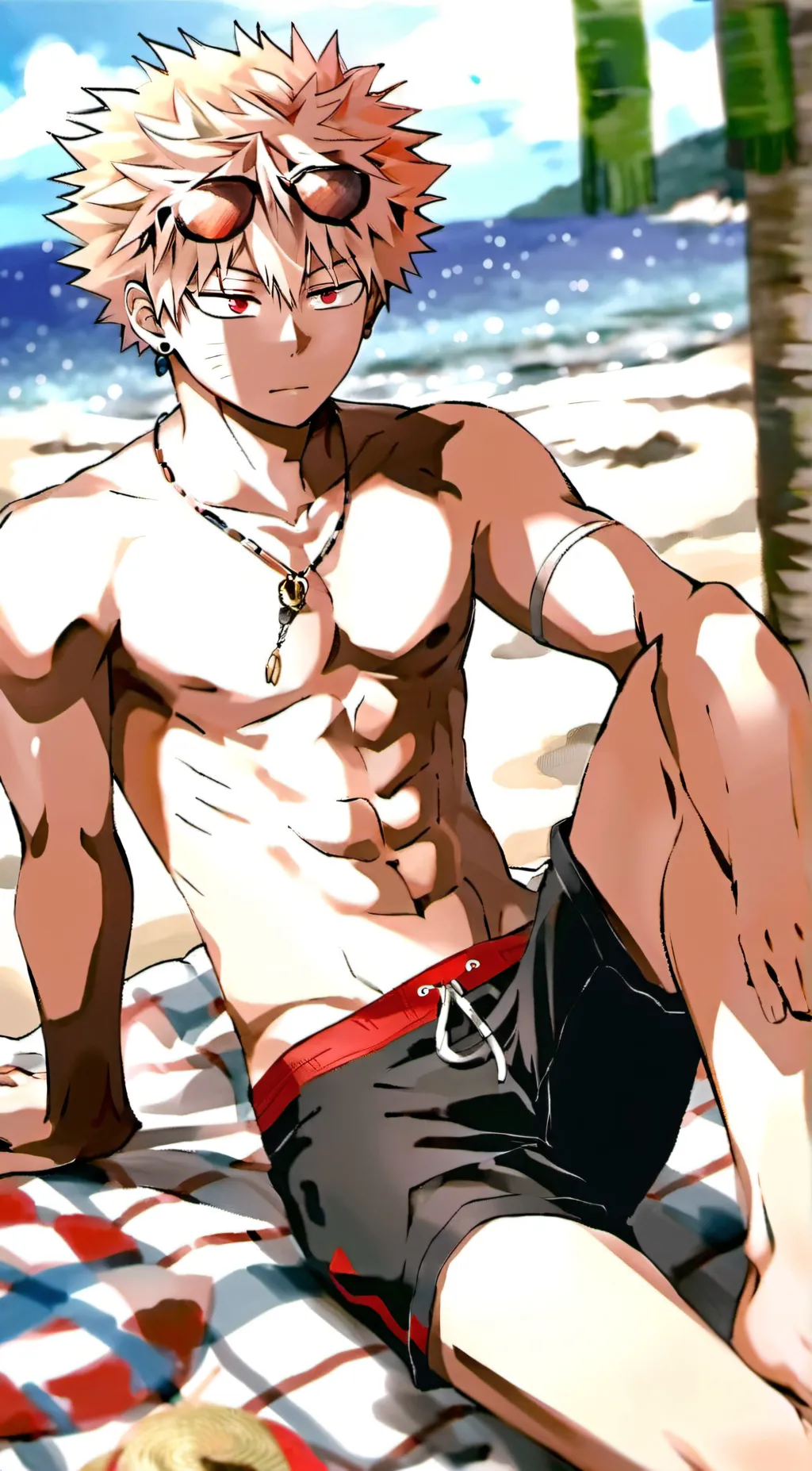 ai character: MHA~Beach Day background