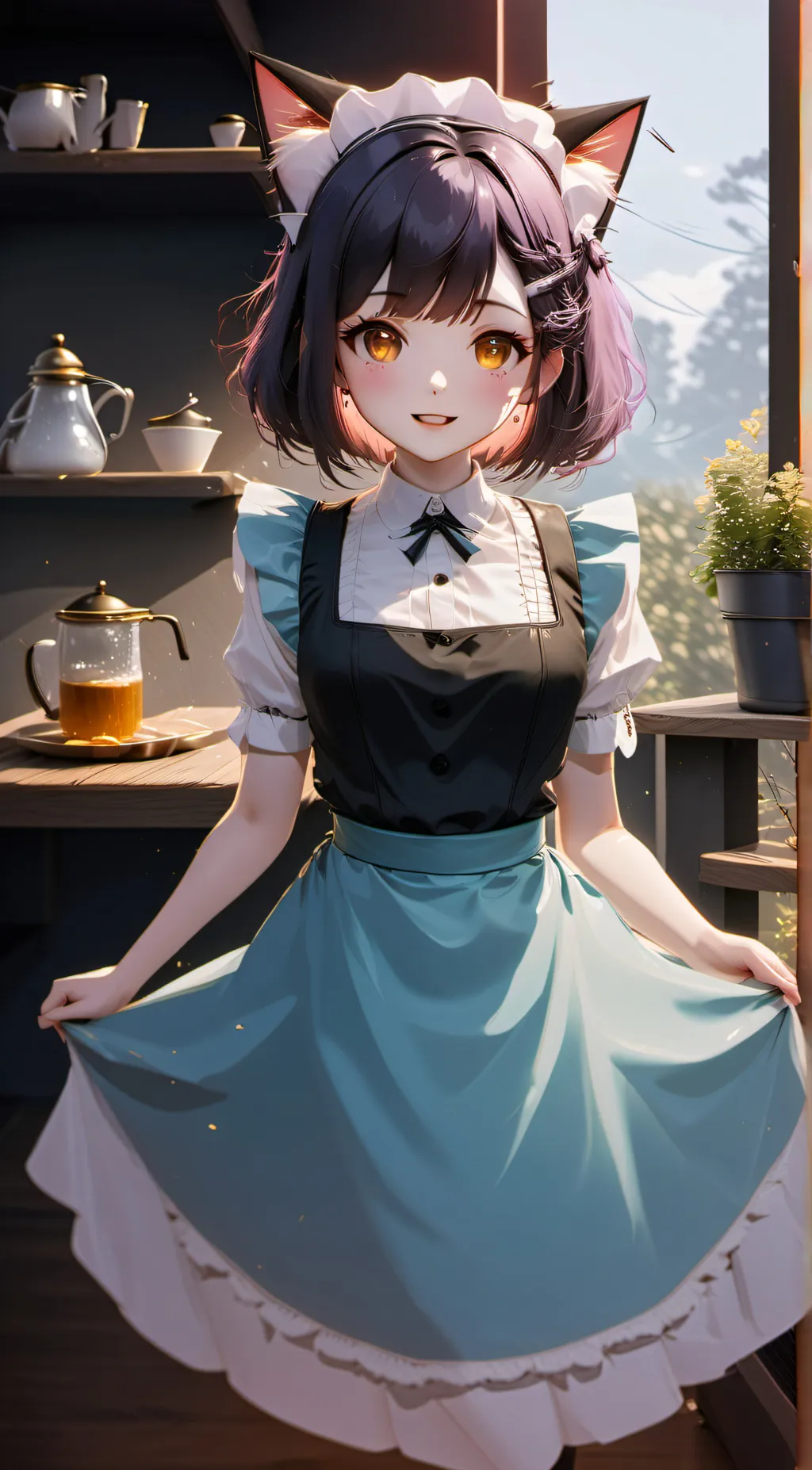 ai character: Cat maid cafe background