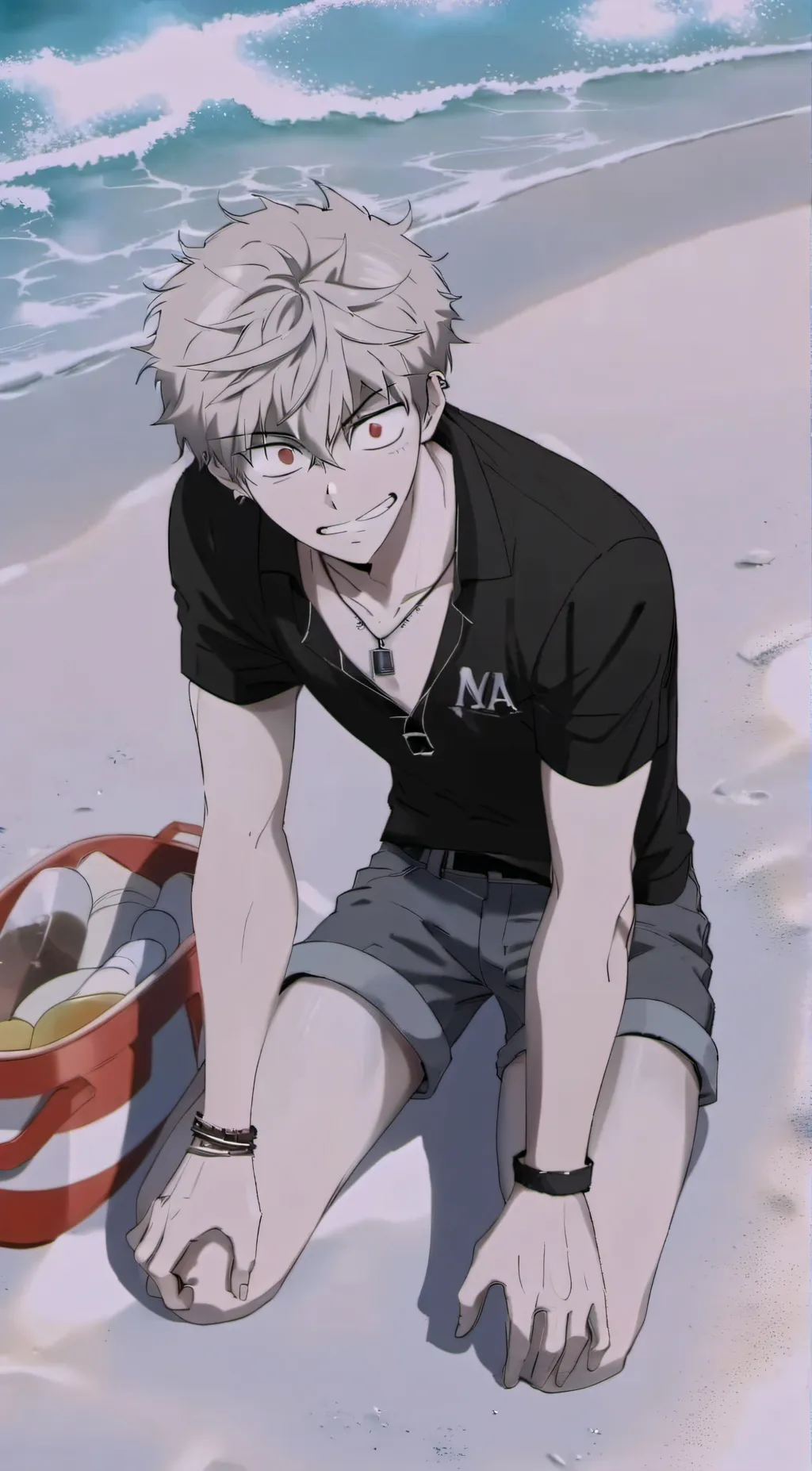 ai character: at beach w. bakugo background