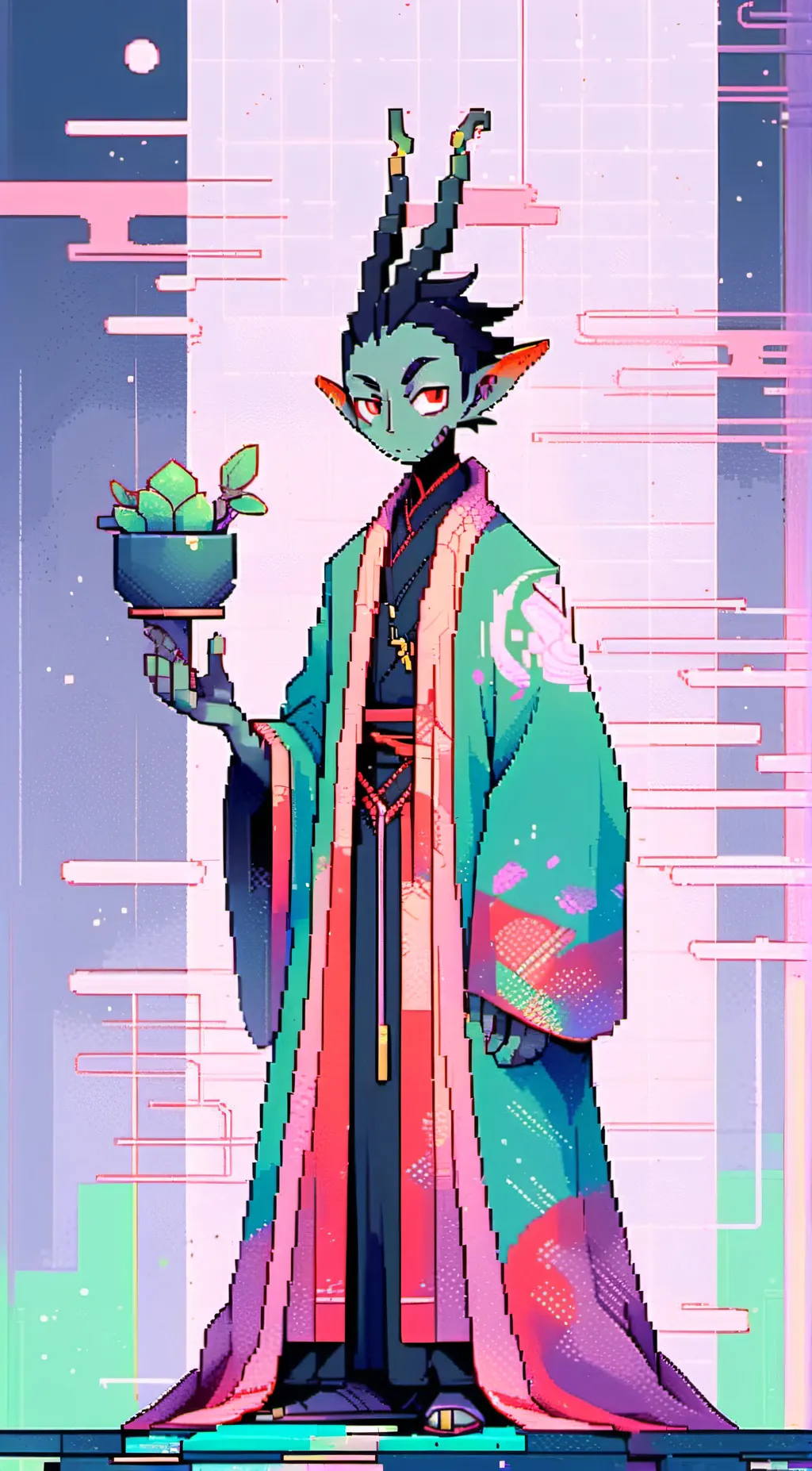 ai character: tallest red background