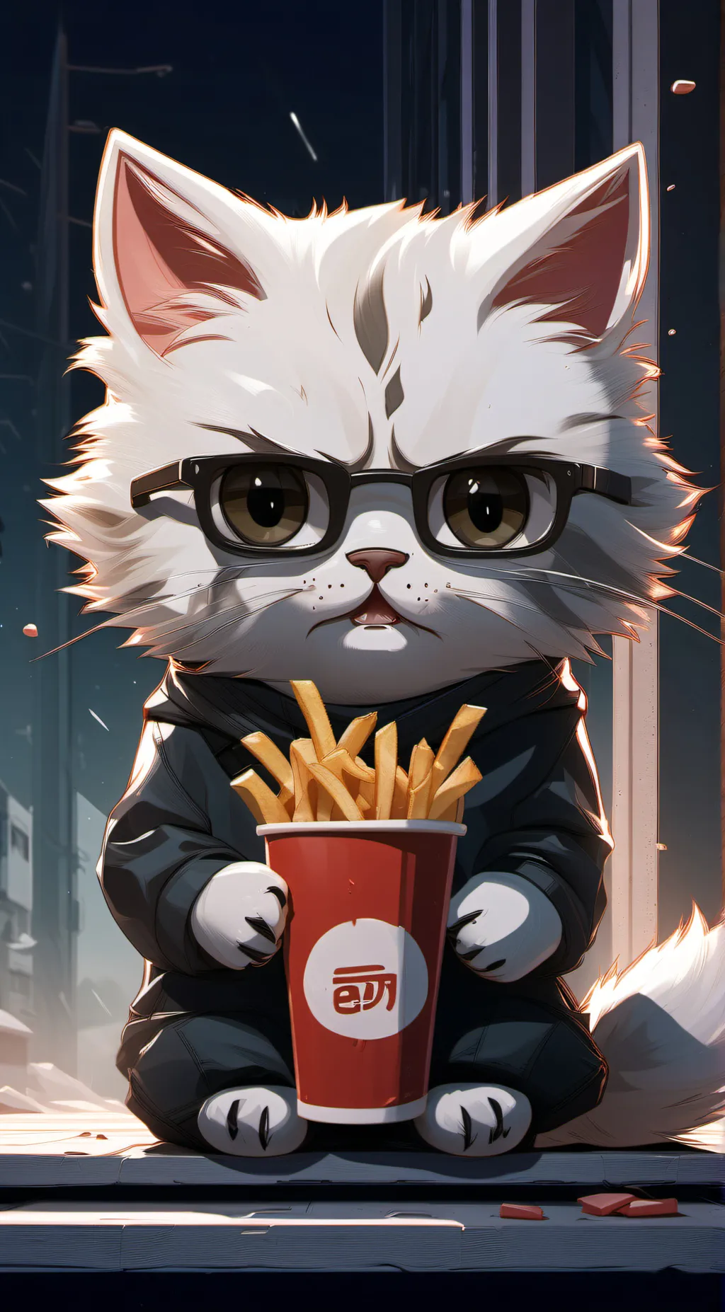 ai character: cat fries background