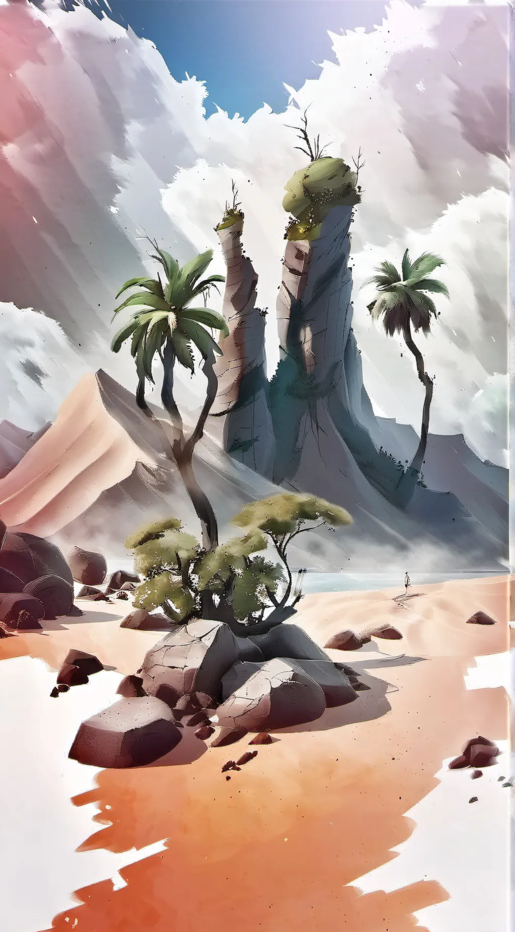 ai character:  Hazbin on island background