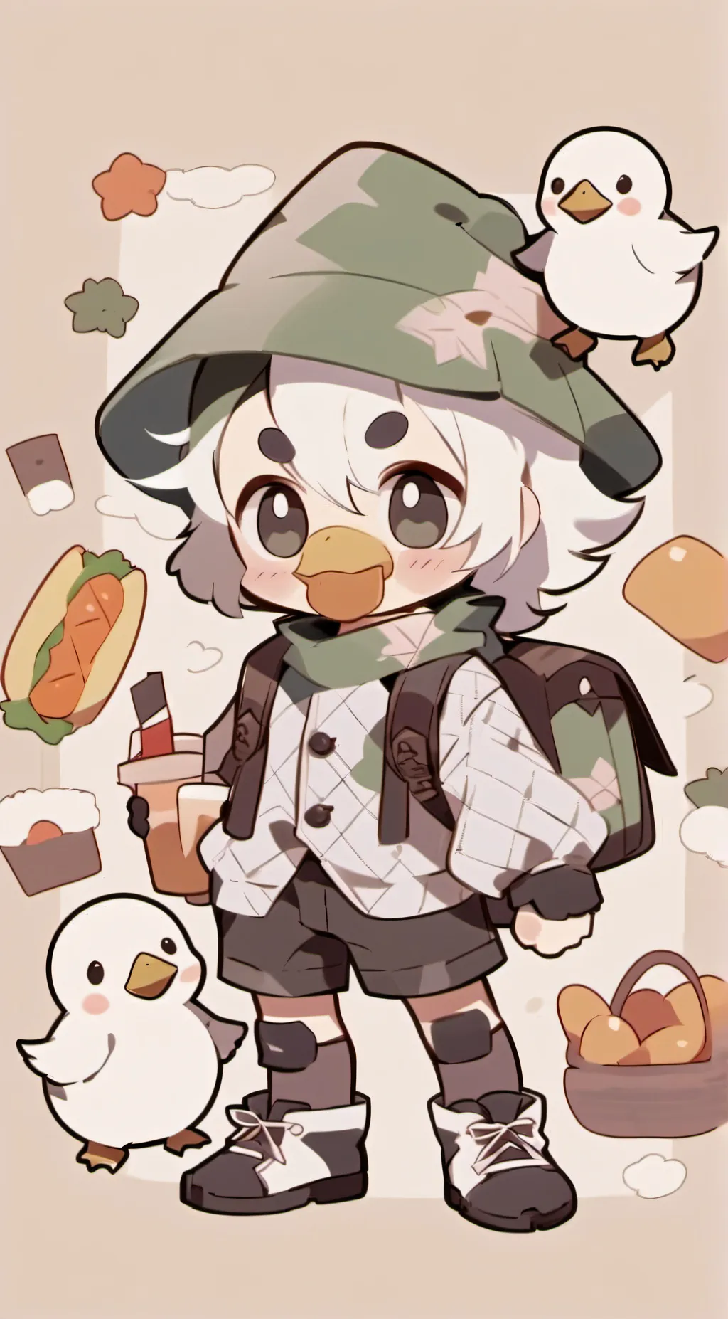 ai character: duck with chips background