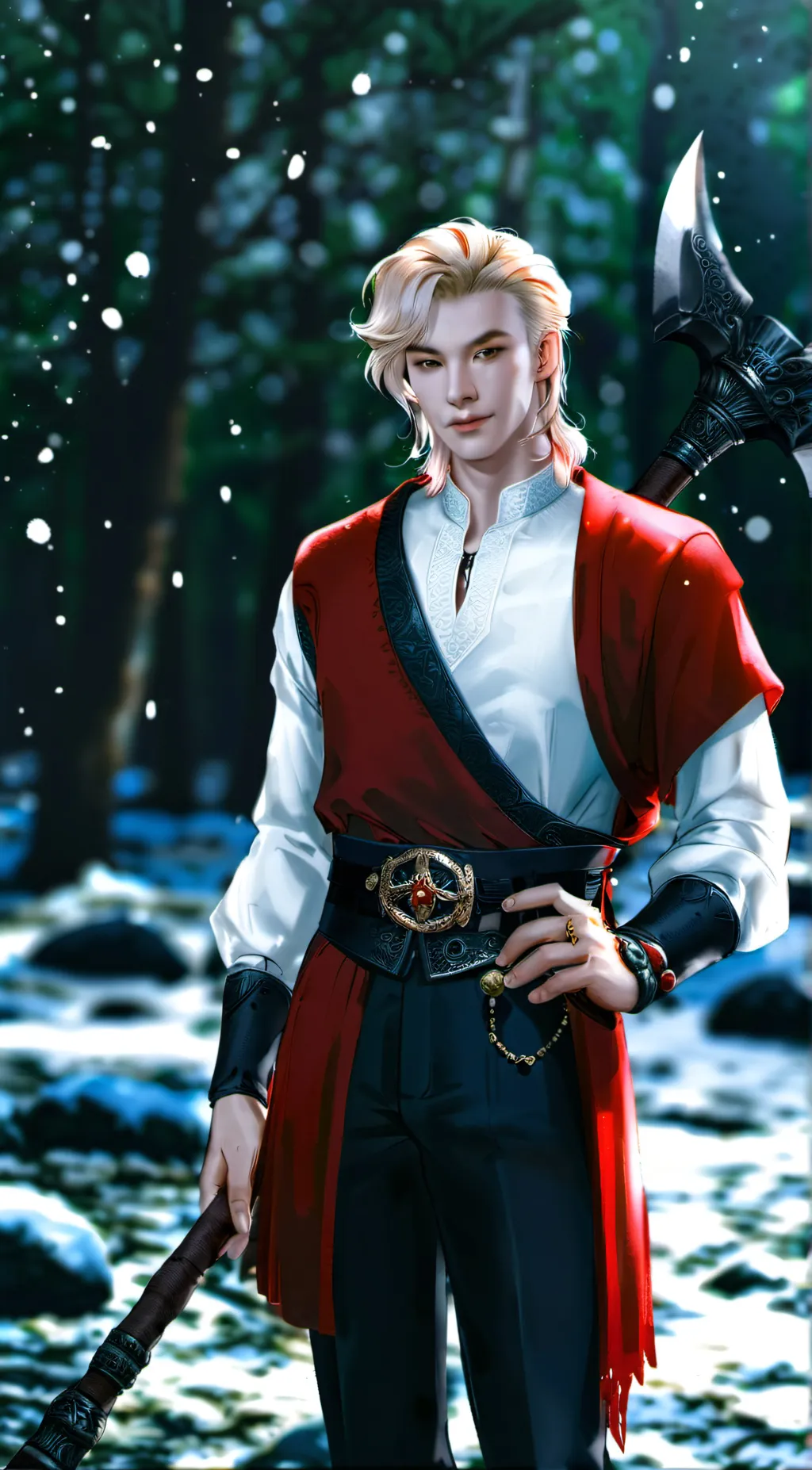 ai character: red raven background