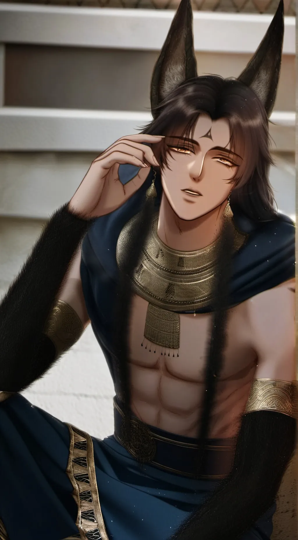 ai character: Anubis  background