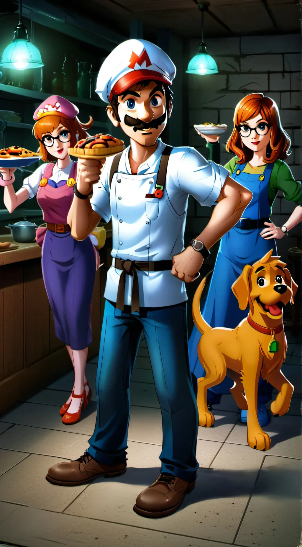ai character: Scooby Mario background