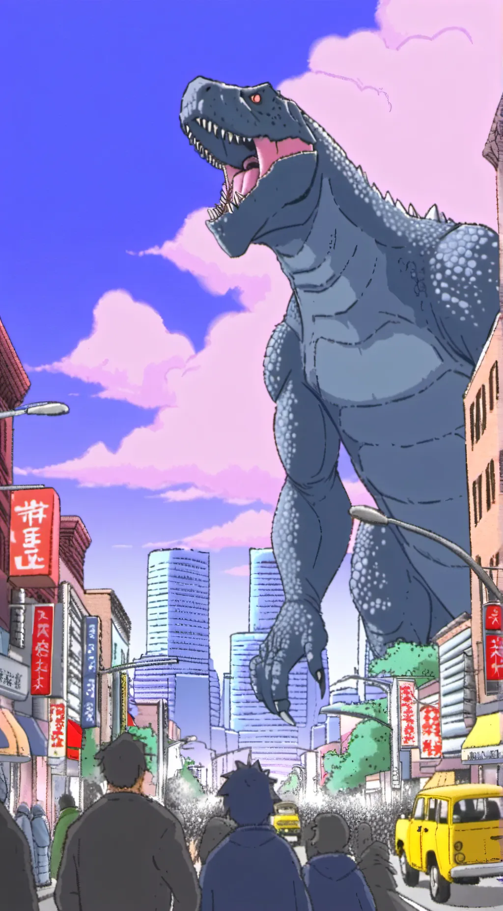 ai character: godzilla  background