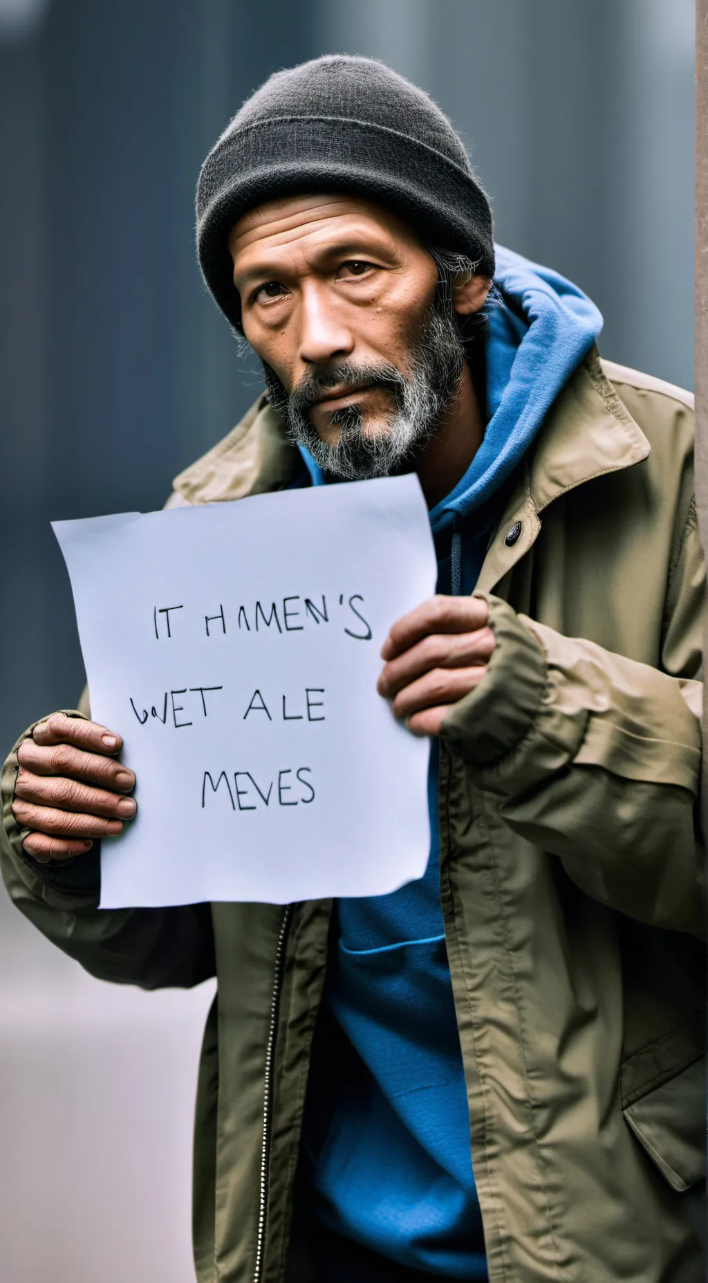 ai character: Homeless man background
