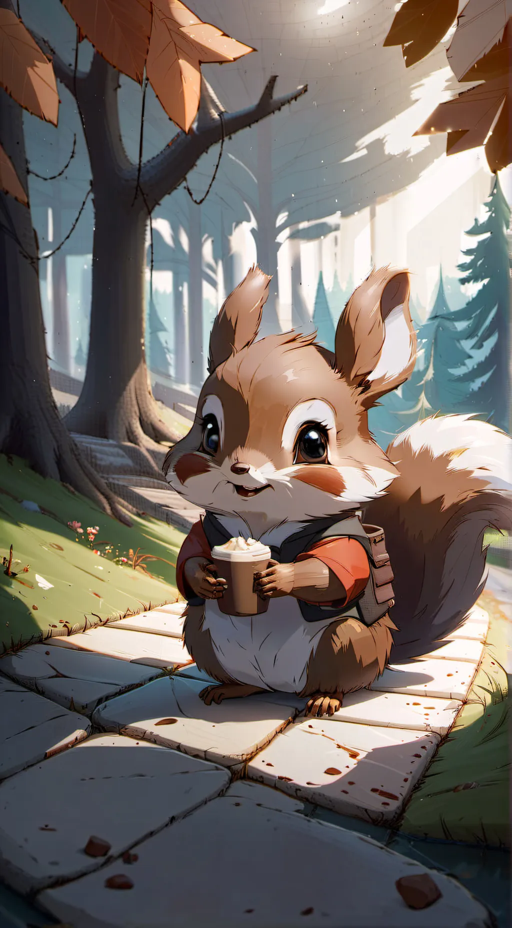 ai character: Cute squirrel  background