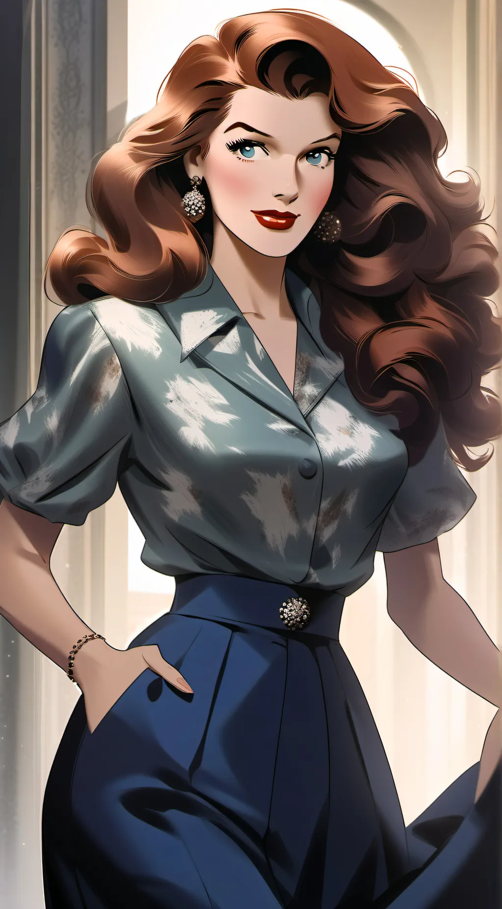 ai character: Rita Hayworth  background