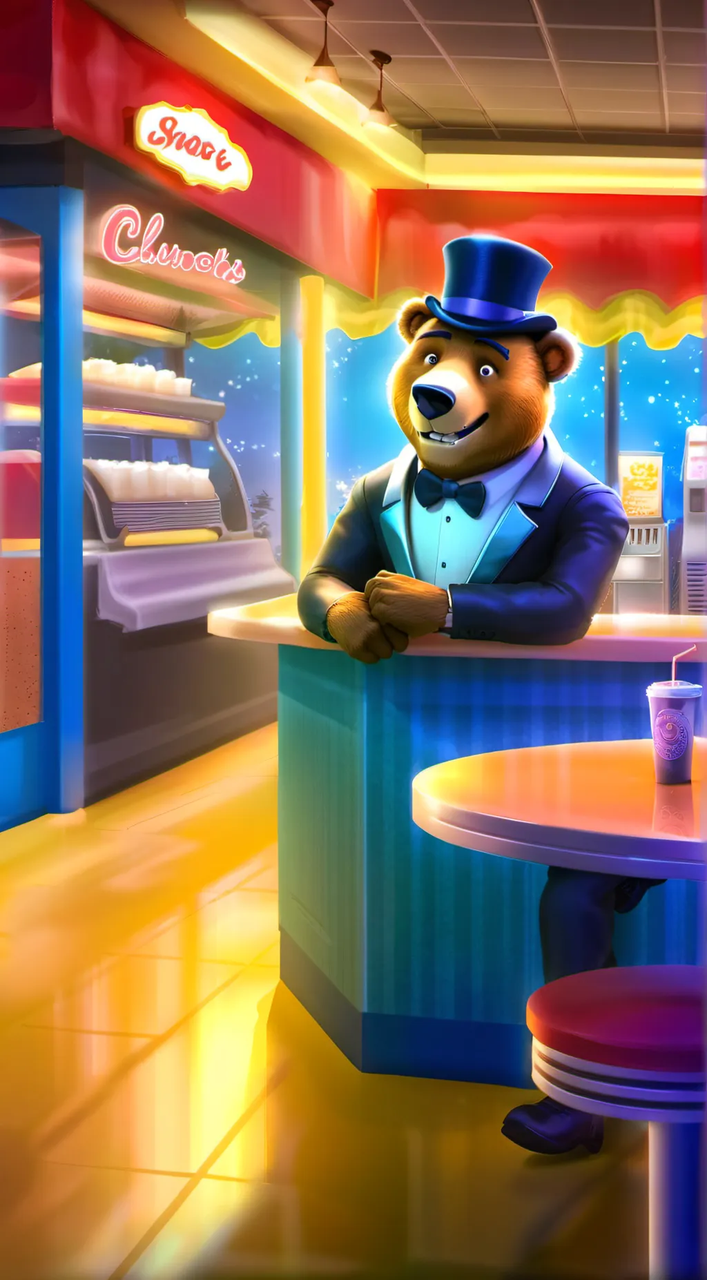 ai character: Fredbears fam dine background